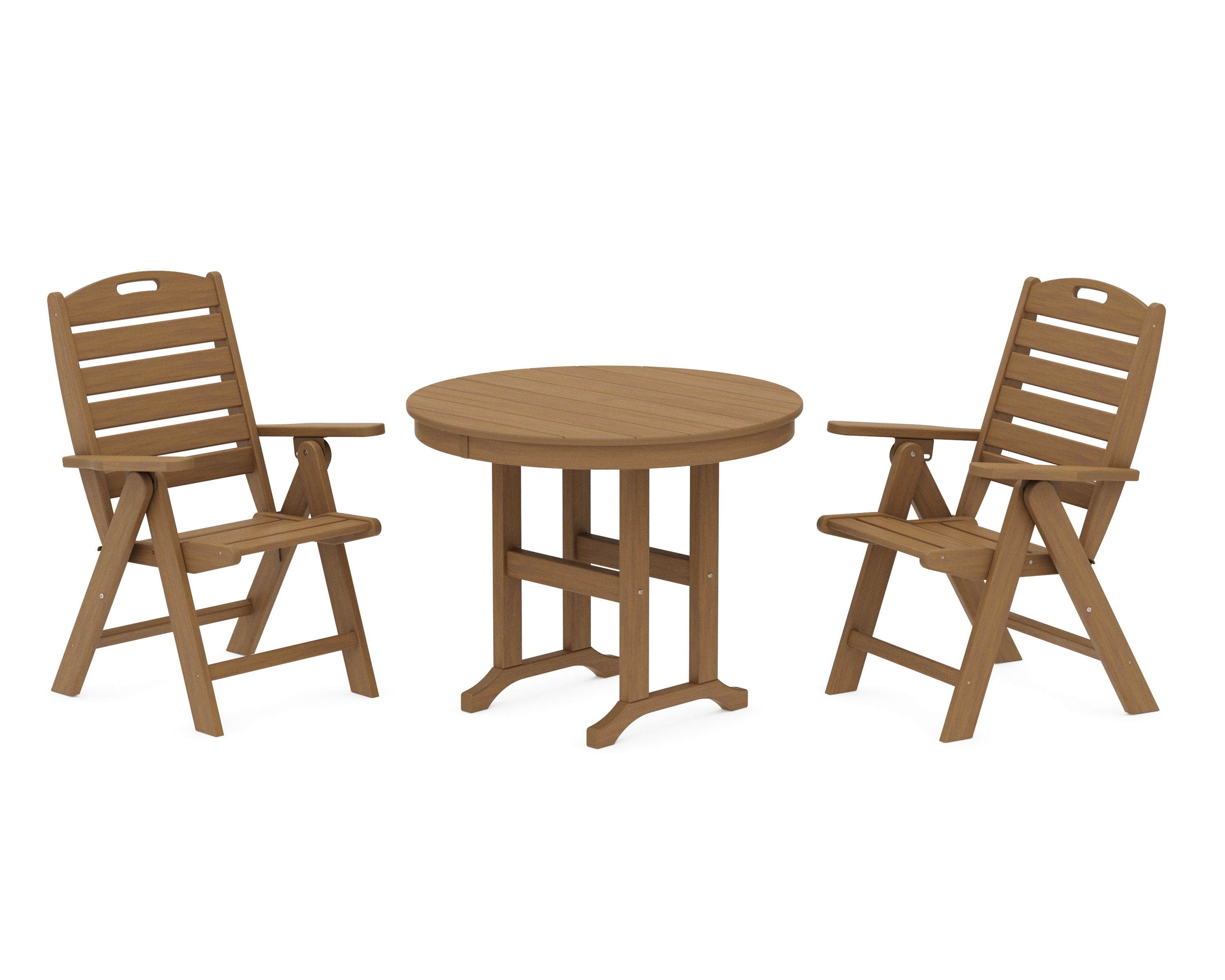 Nautical Folding Highback Chair 3-Piece Round Dining Set in Natural