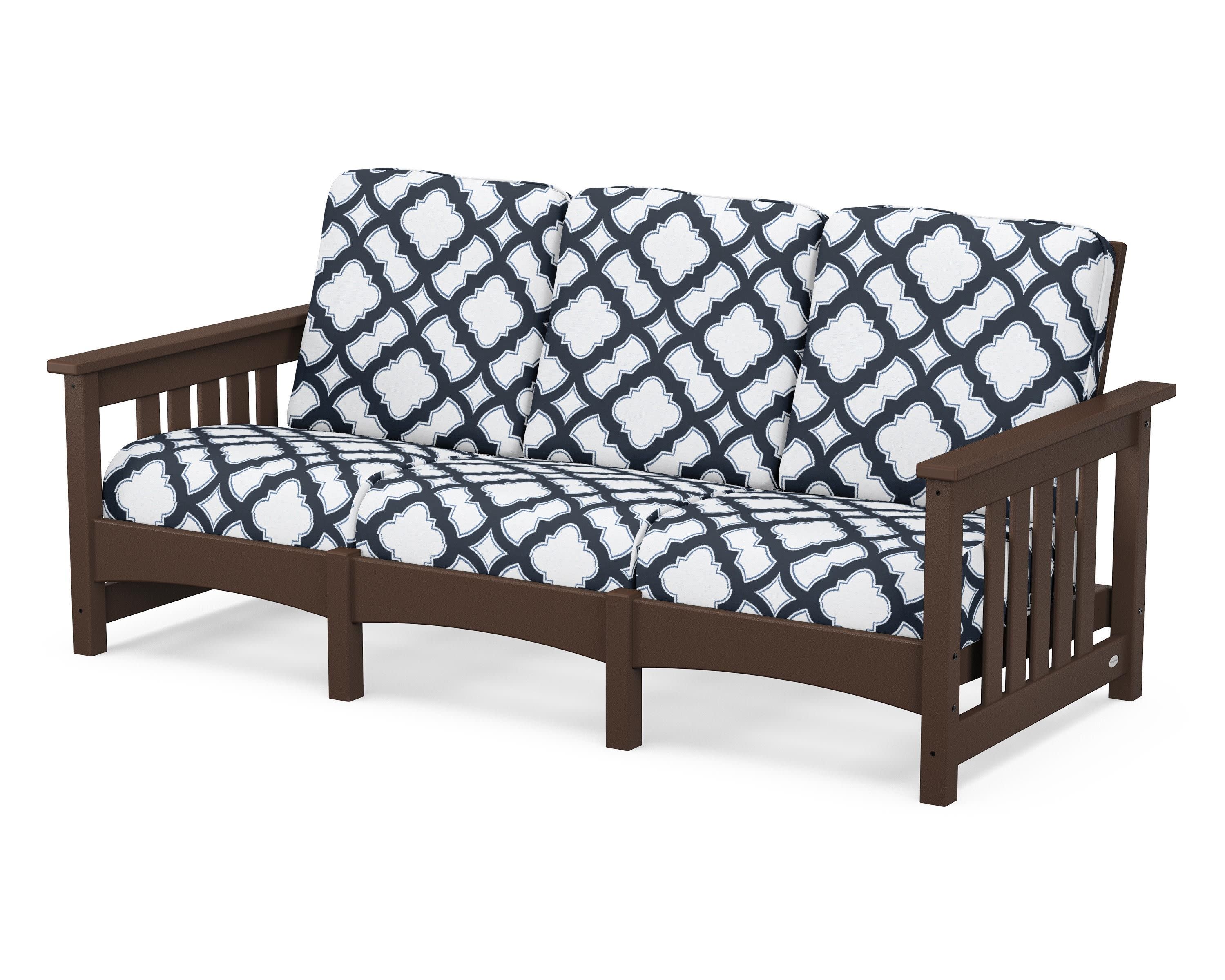 Club Mission Sofa in Mahogany / Trellis Marine Indigo