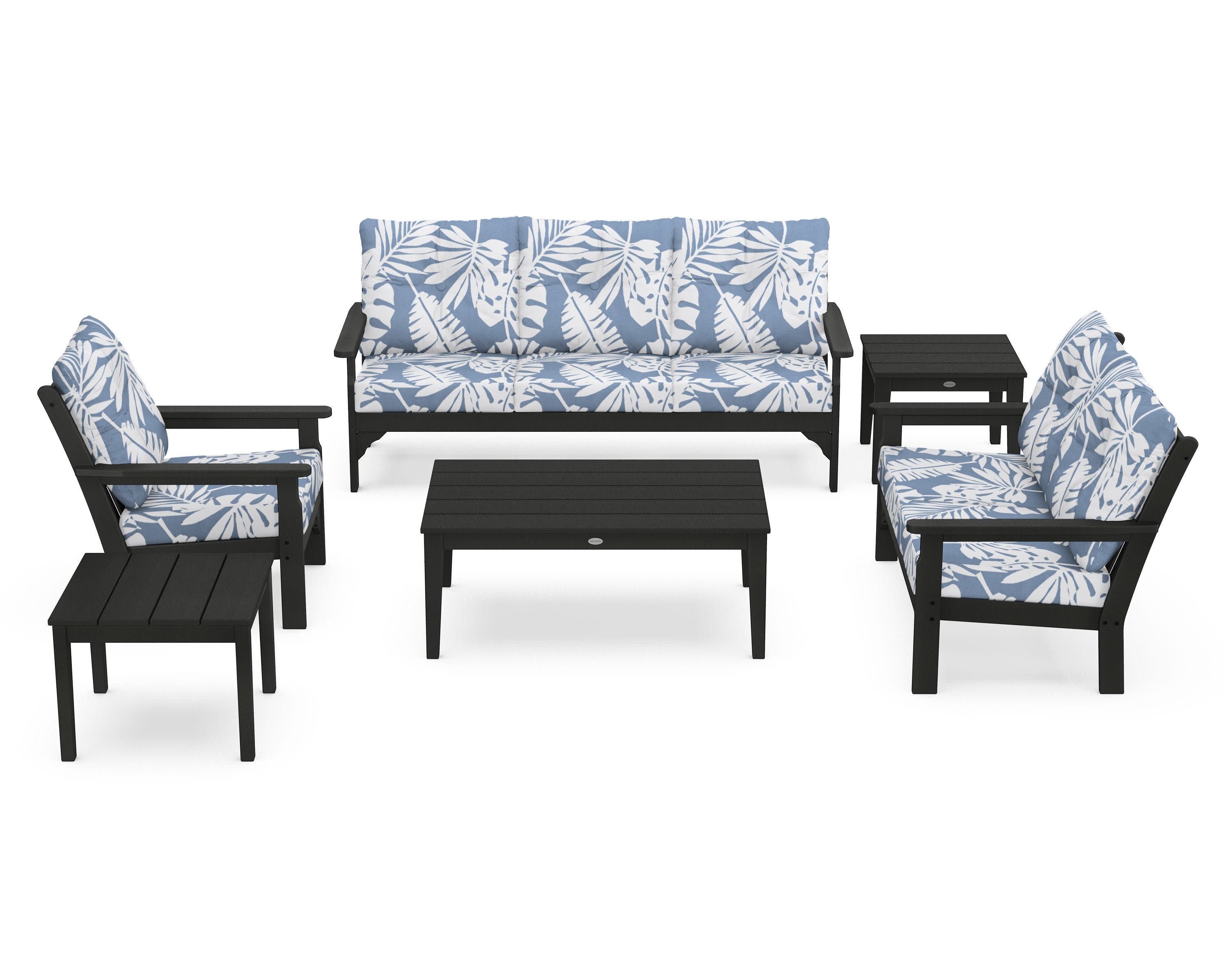 Vineyard 6-Piece Deep Seating Set in Green / Leaf Sky Blue