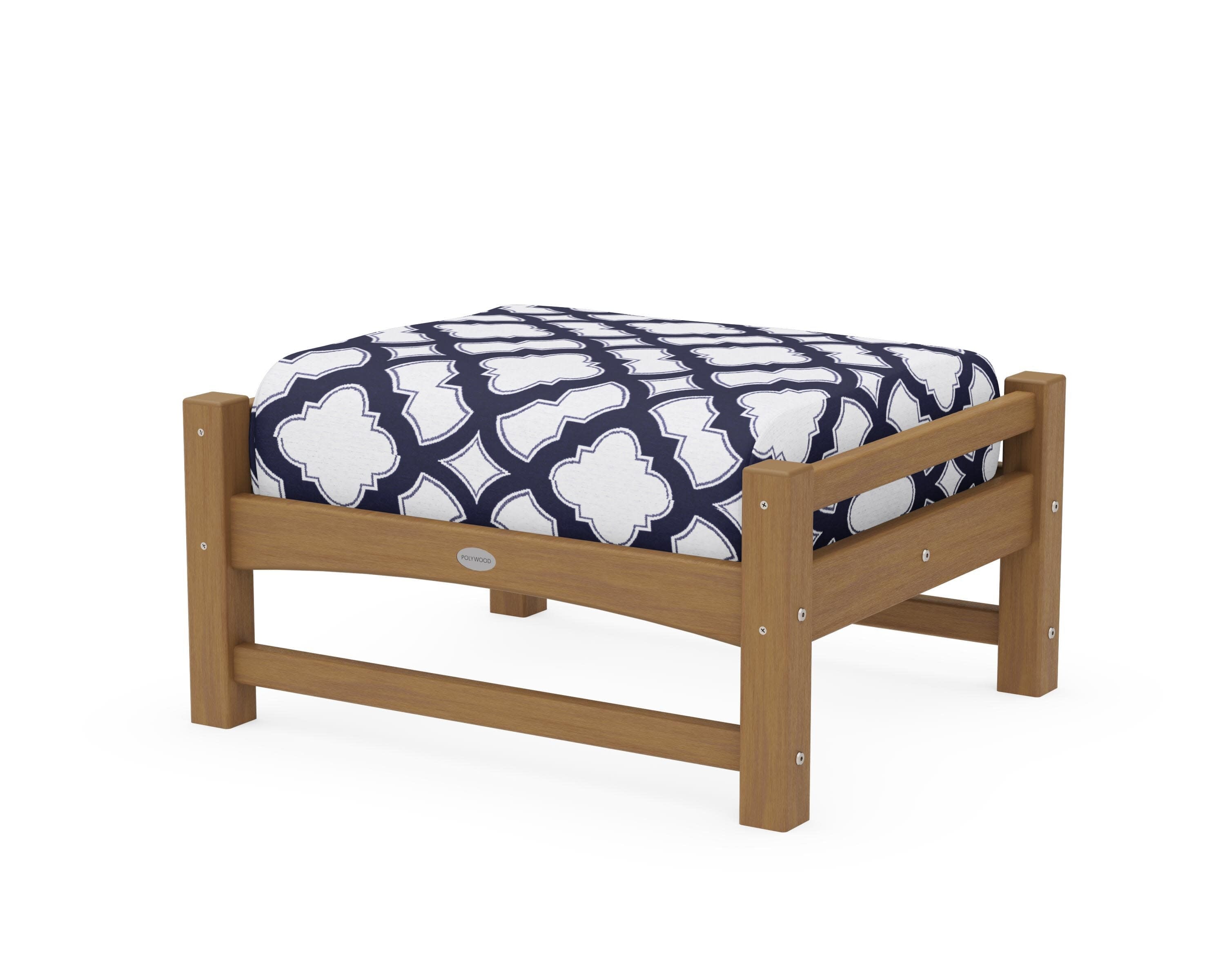 Club Ottoman in Natural / Trellis Navy
