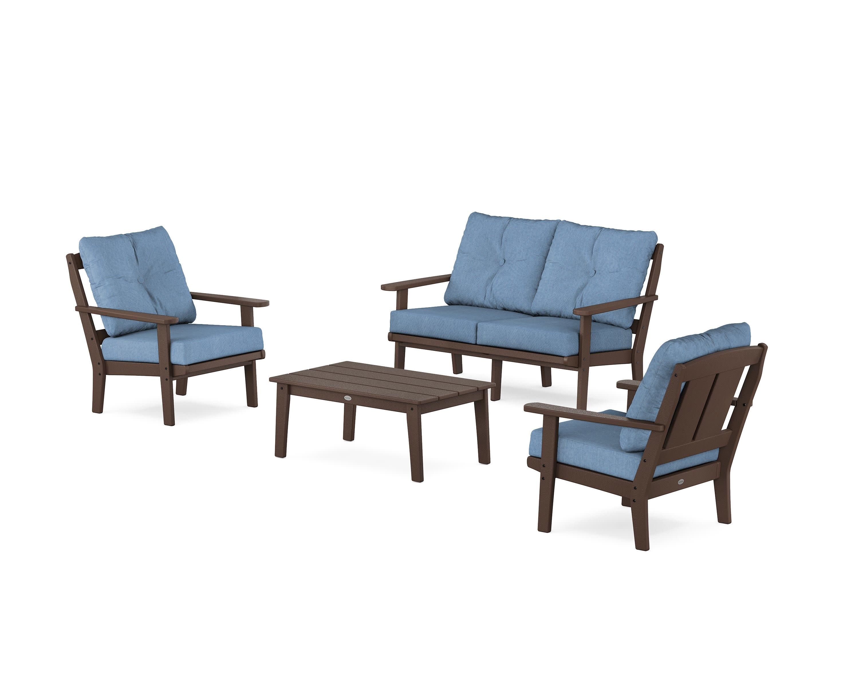 Mission 4-Piece Deep Seating Set with Loveseat in Mahogany / Sky Blue