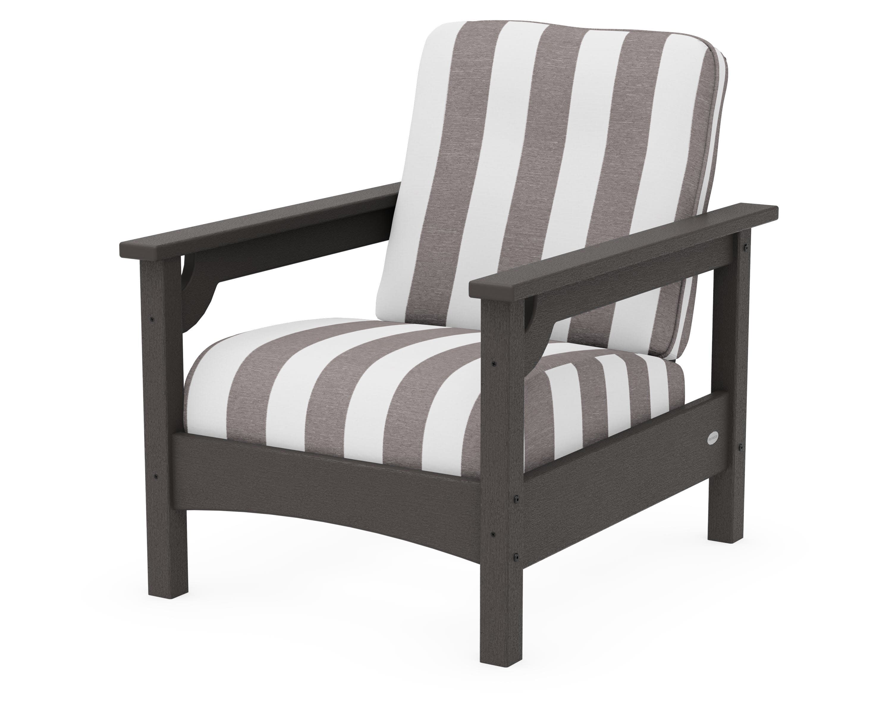 Club Chair in Vintage Coffee / Cabana Stripe Grey Mist