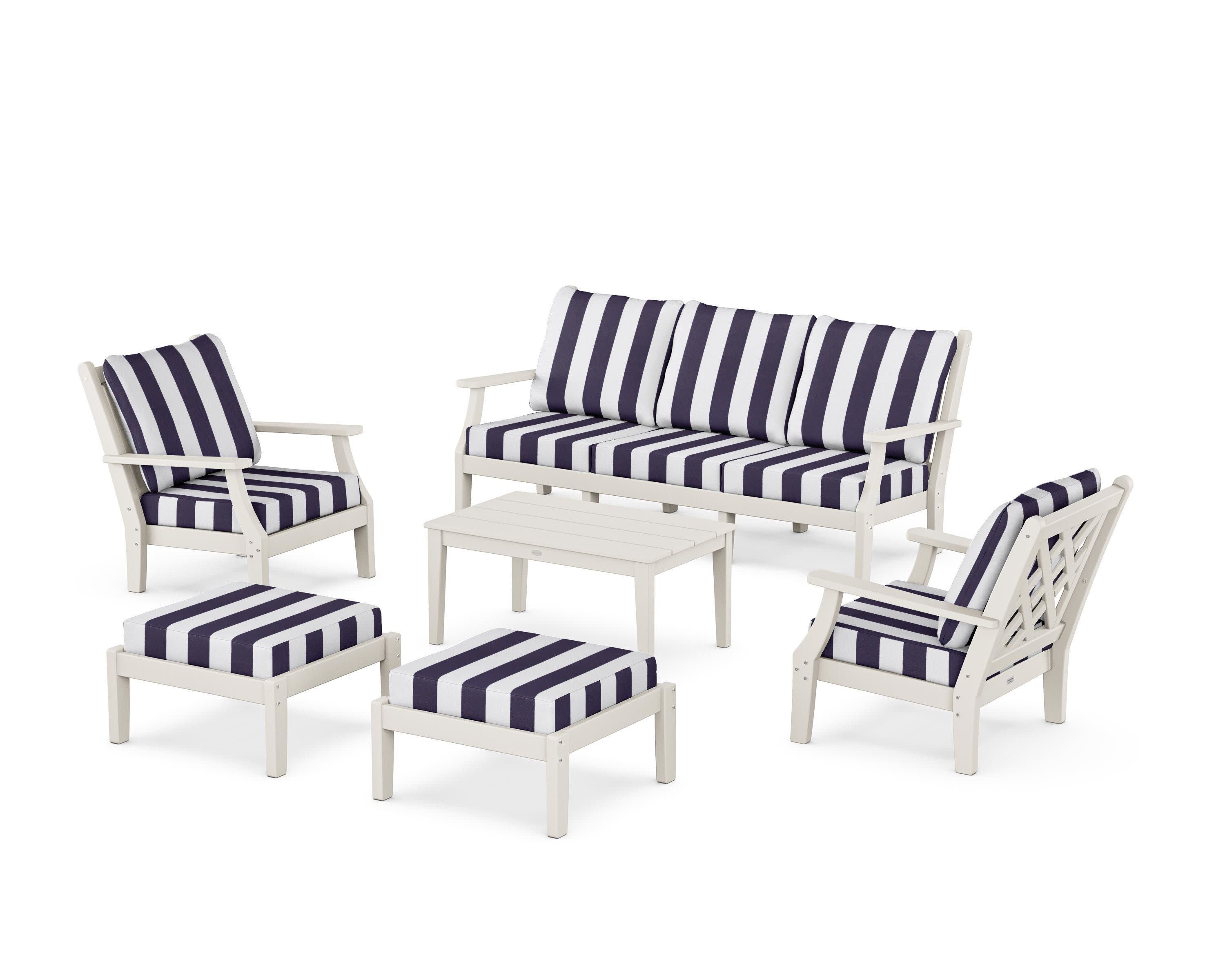 Wovendale 6-Piece Lounge Sofa Set in Sand / Cabana Stripe Navy