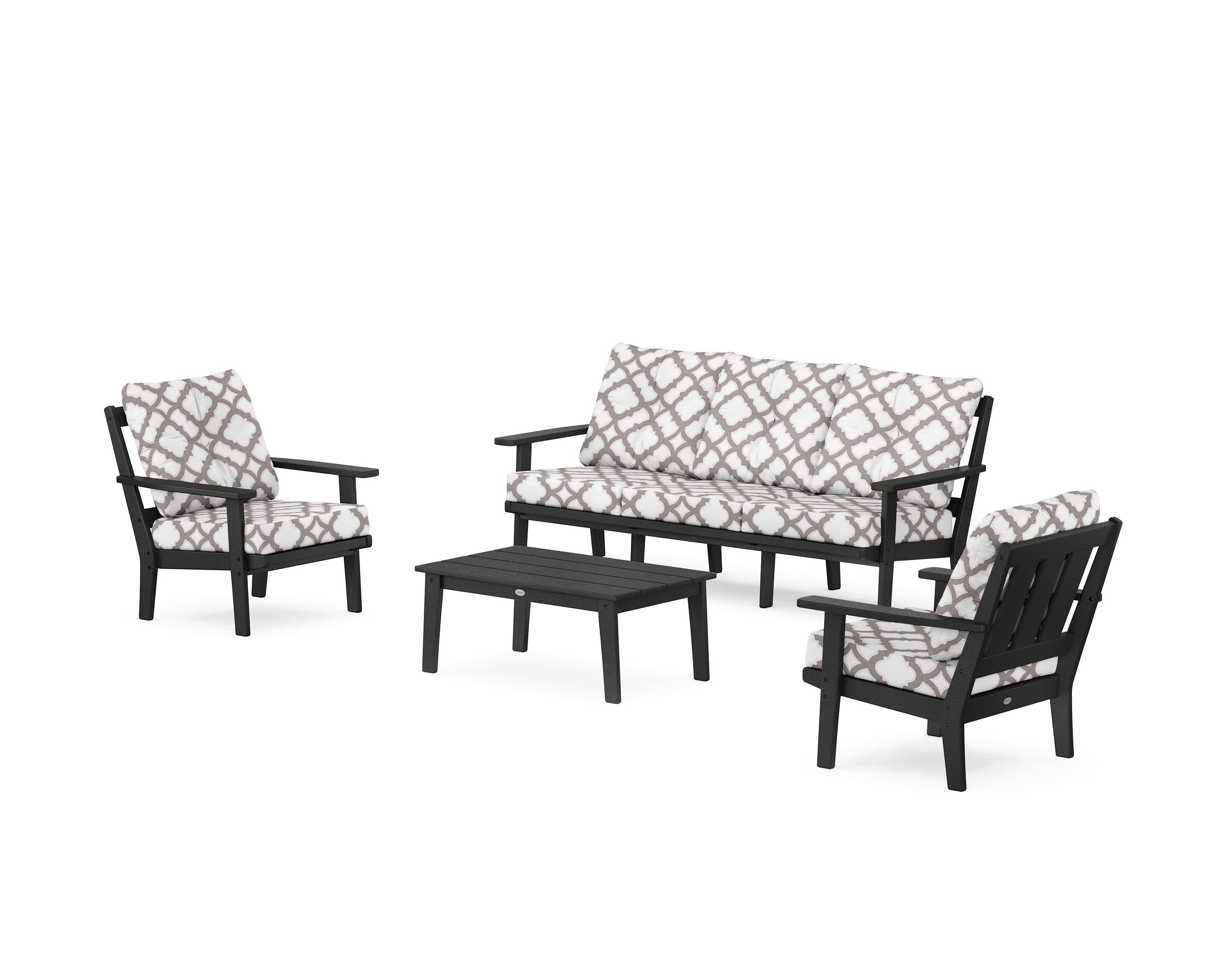 Oxford 4-Piece Deep Seating Set with Sofa in Black / Trellis Grey Mist