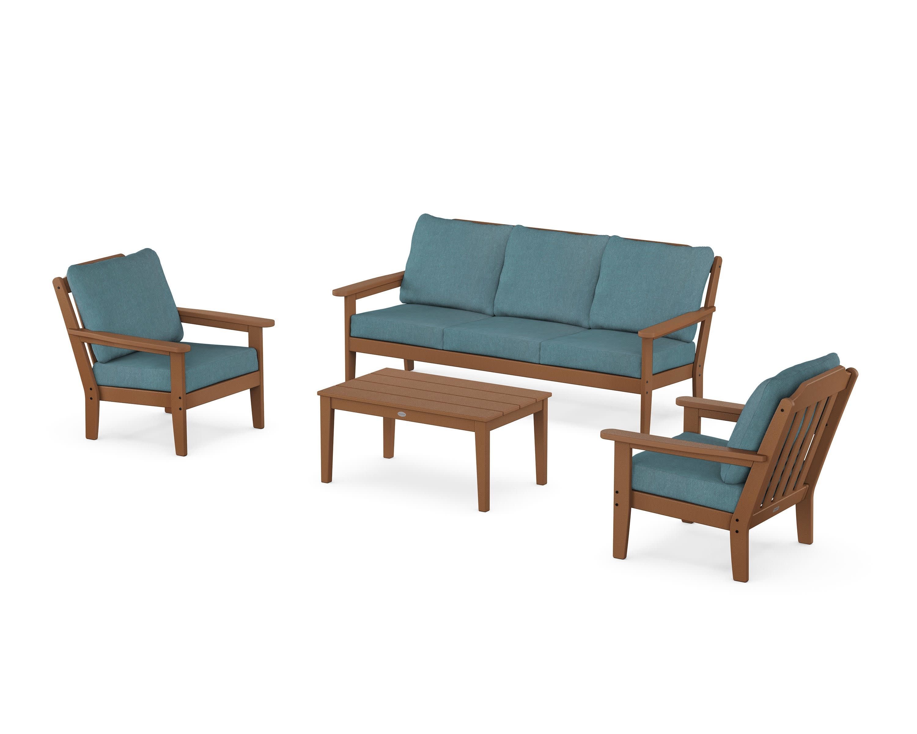 Cottage 4-Piece Deep Seating Set with Sofa in Teak / Ocean Teal