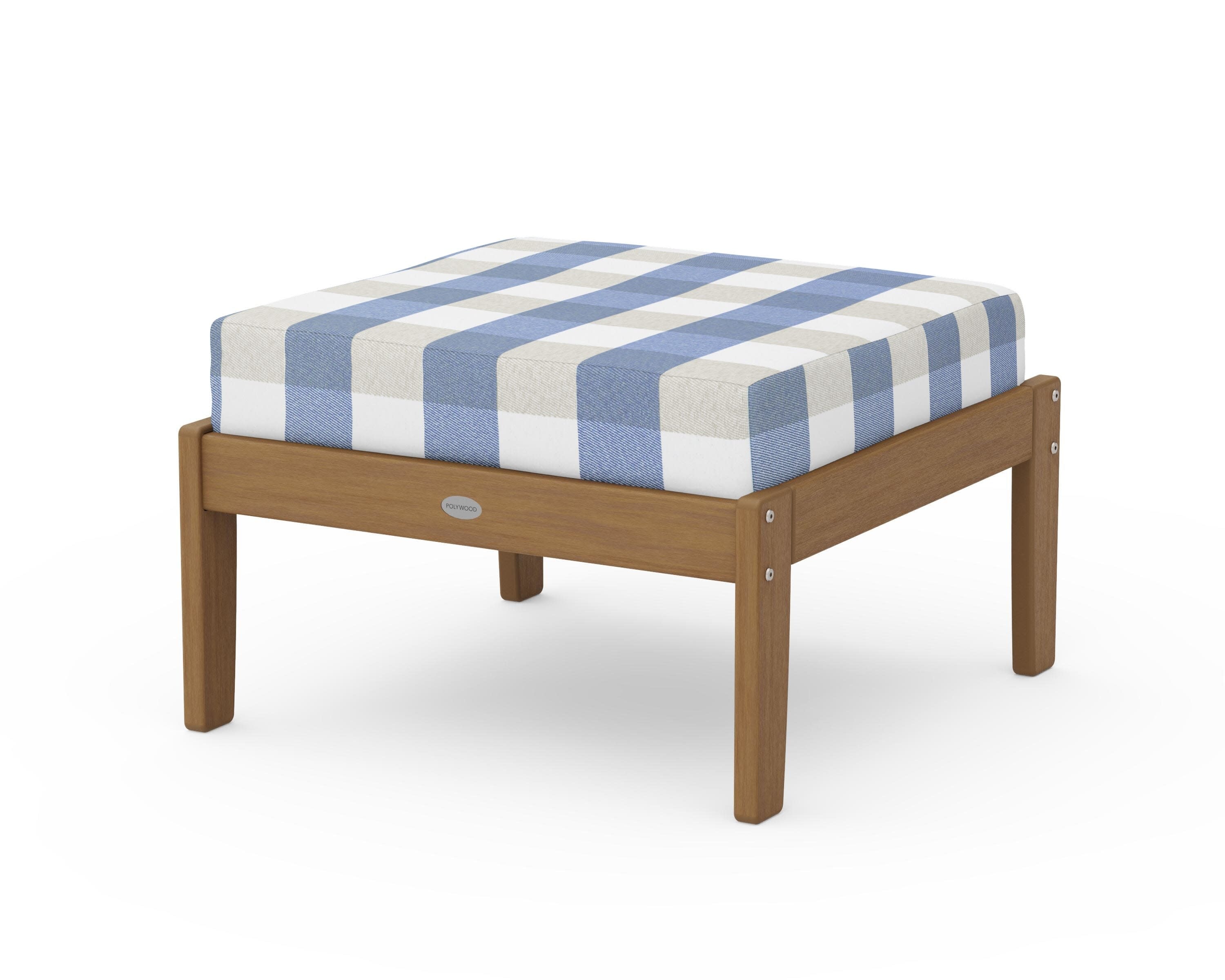 Braxton Deep Seating Ottoman in Natural / Buffalo Plaid Sky Blue