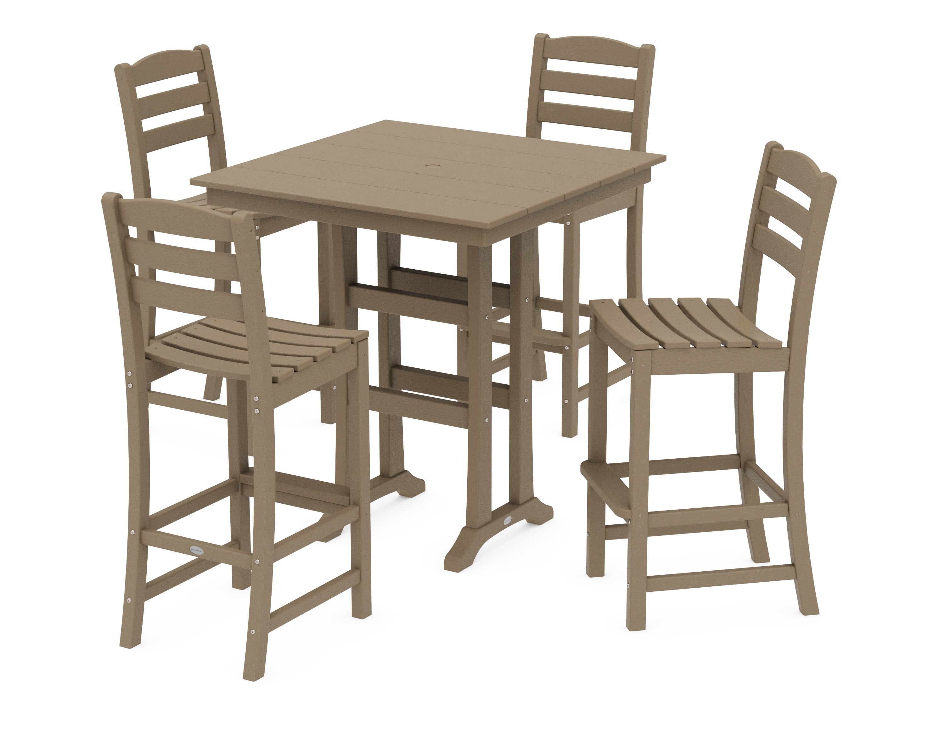 La Casa Caf 5-Piece Farmhouse Trestle Bar Set in Vintage Sahara