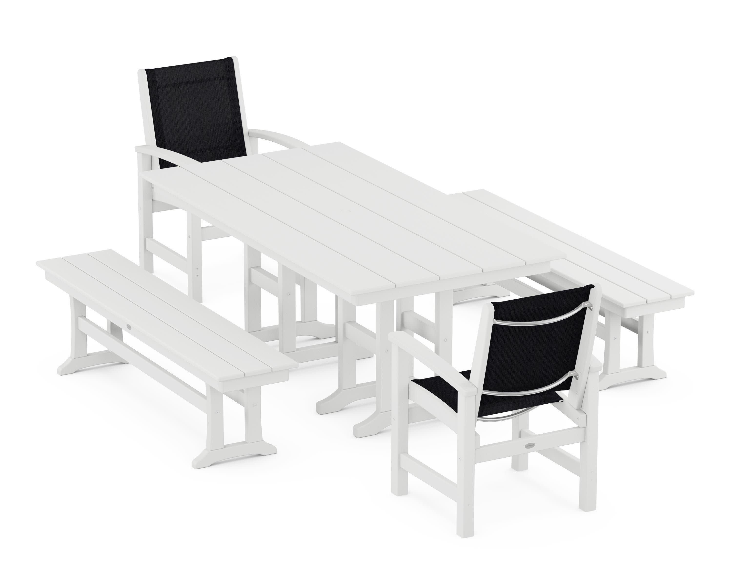 Coastal 5-Piece Farmhouse Dining Set in White / Black Sling