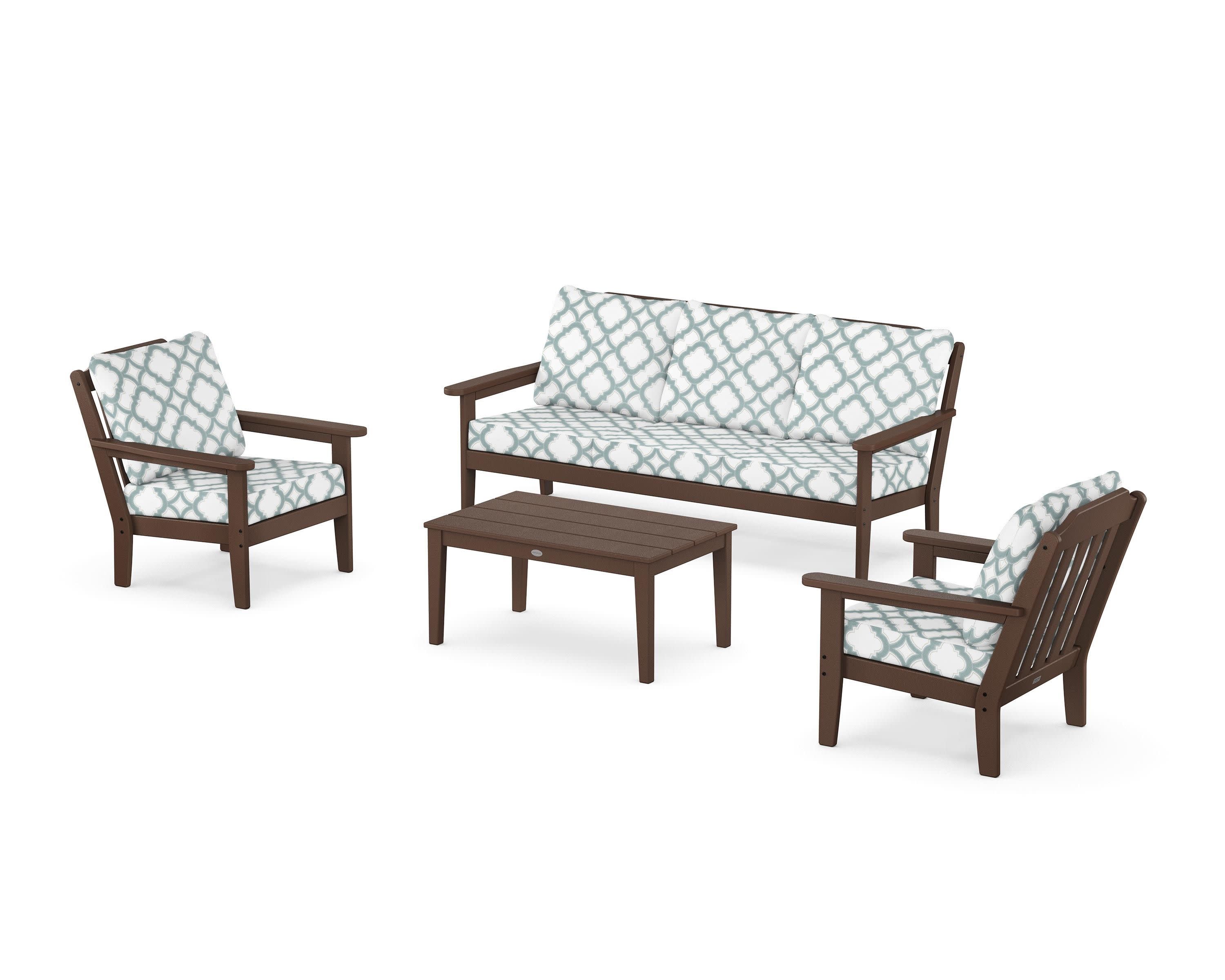 Cottage 4-Piece Deep Seating Set with Sofa in Mahogany / Trellis Glacier Spa