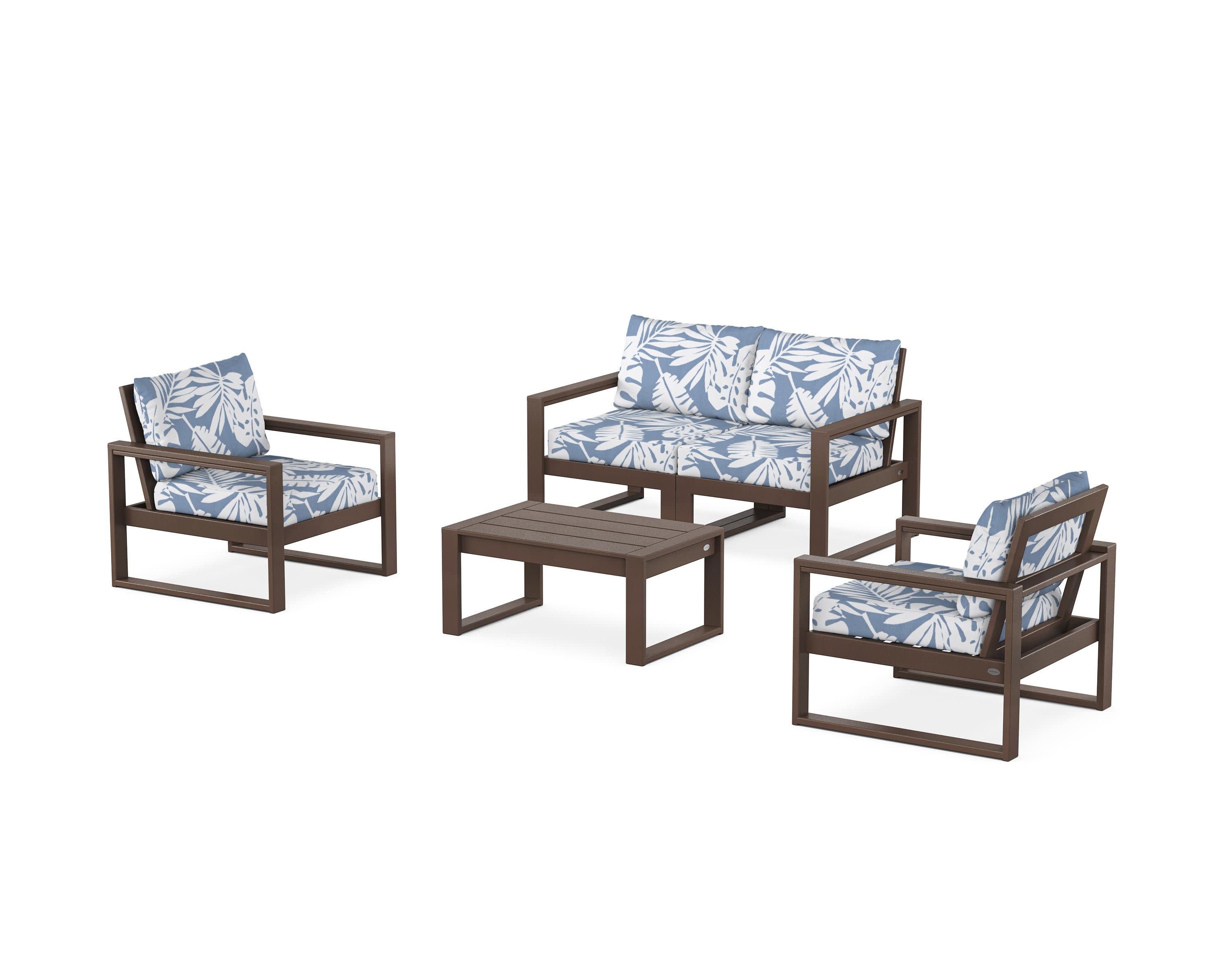 EDGE Sectional 4-Piece Deep Seating Set with Loveseat in Mahogany / Leaf Sky Blue