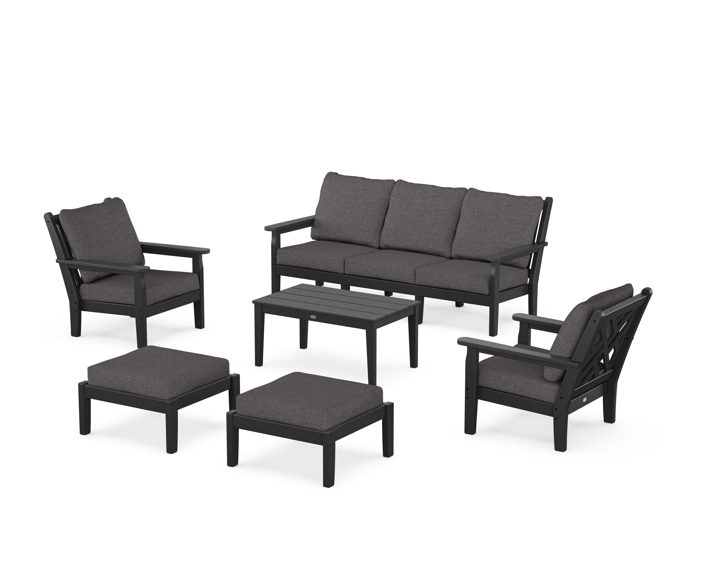 Chippendale 6-Piece Lounge Sofa Set in Black / Ash Charcoal