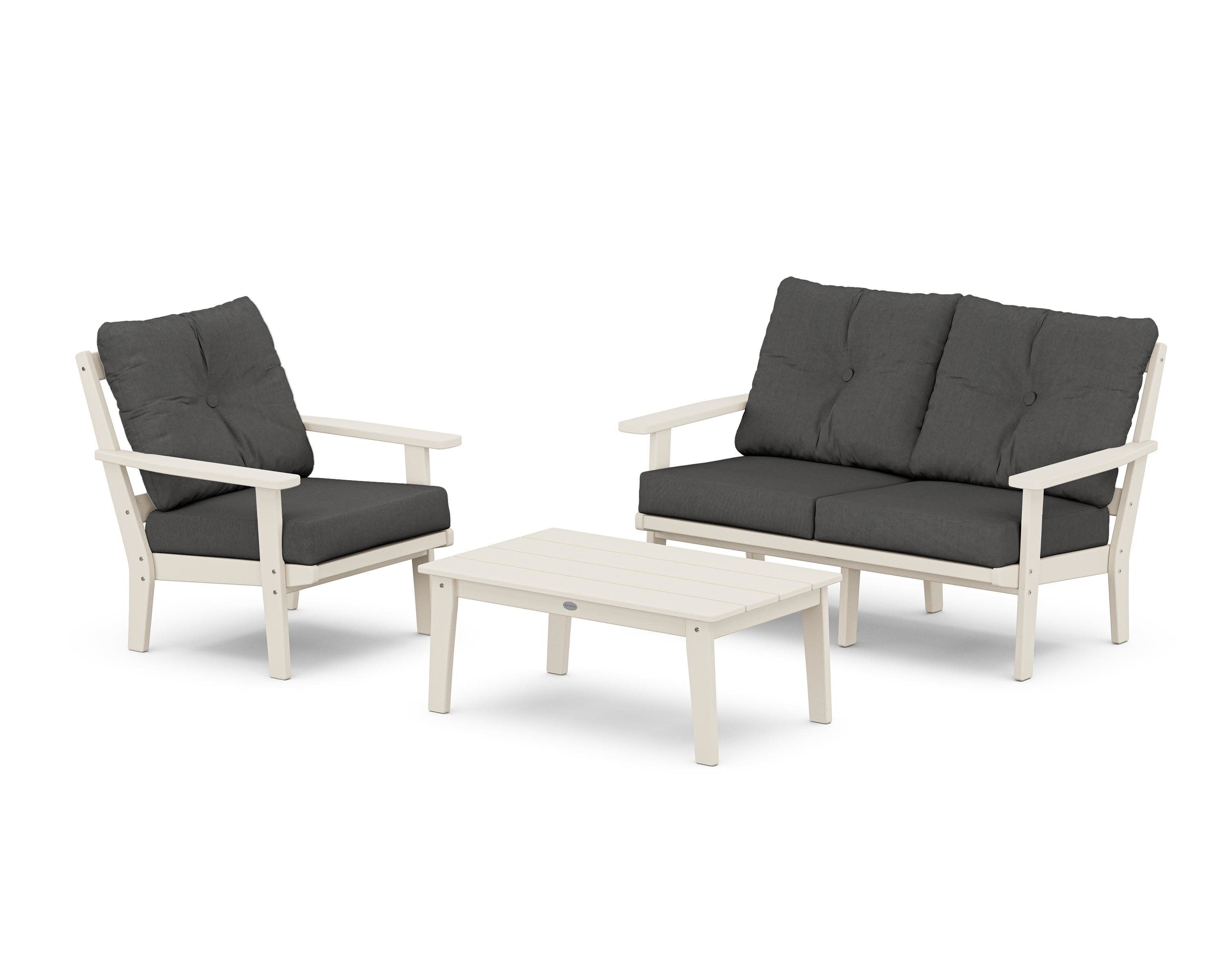 Prairie 3-Piece Deep Seating Set with Loveseat in Sand / Spectrum Carbon