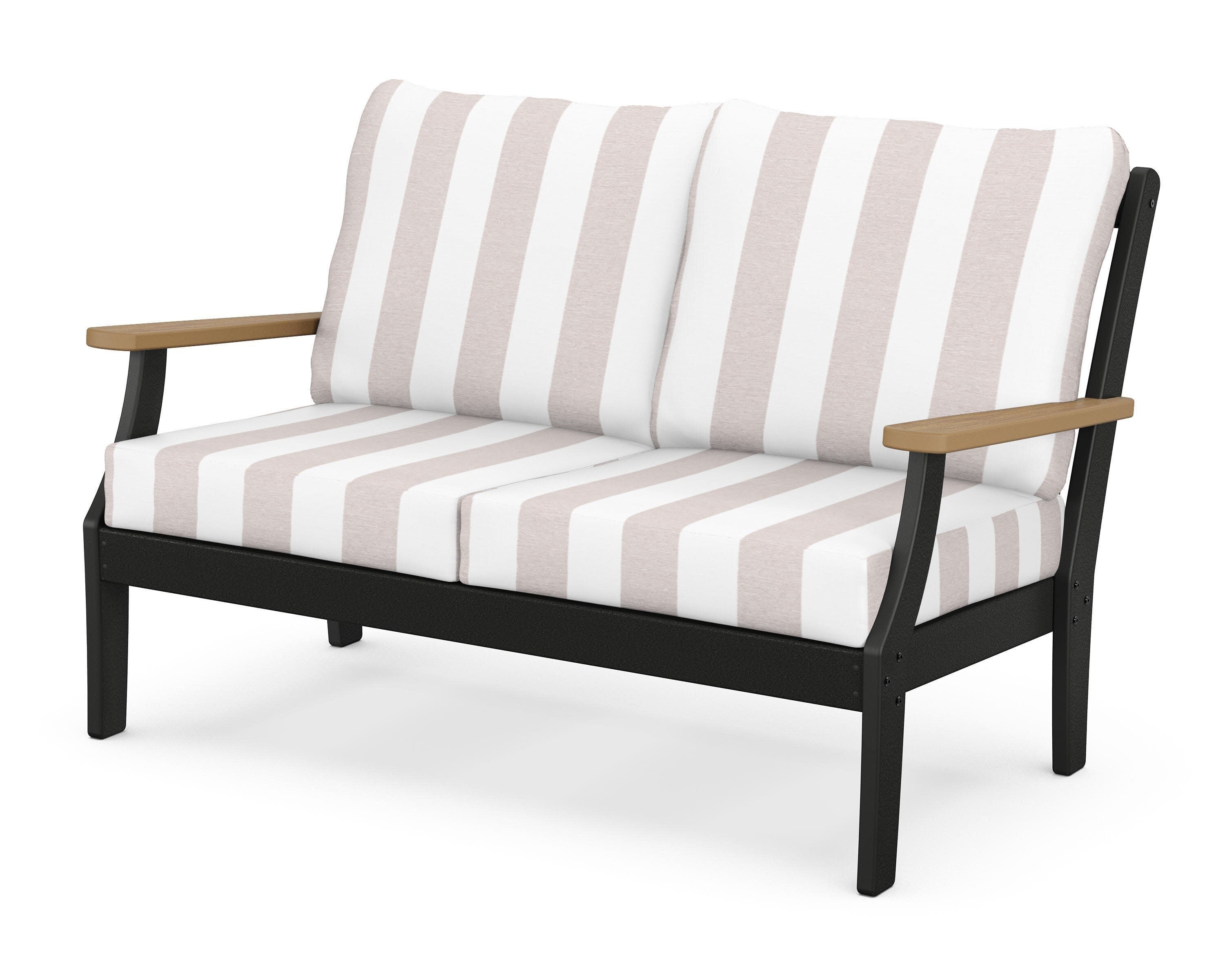 Braxton Deep Seating Loveseat in Black / Natural / Cabana Stripe Dune Burlap