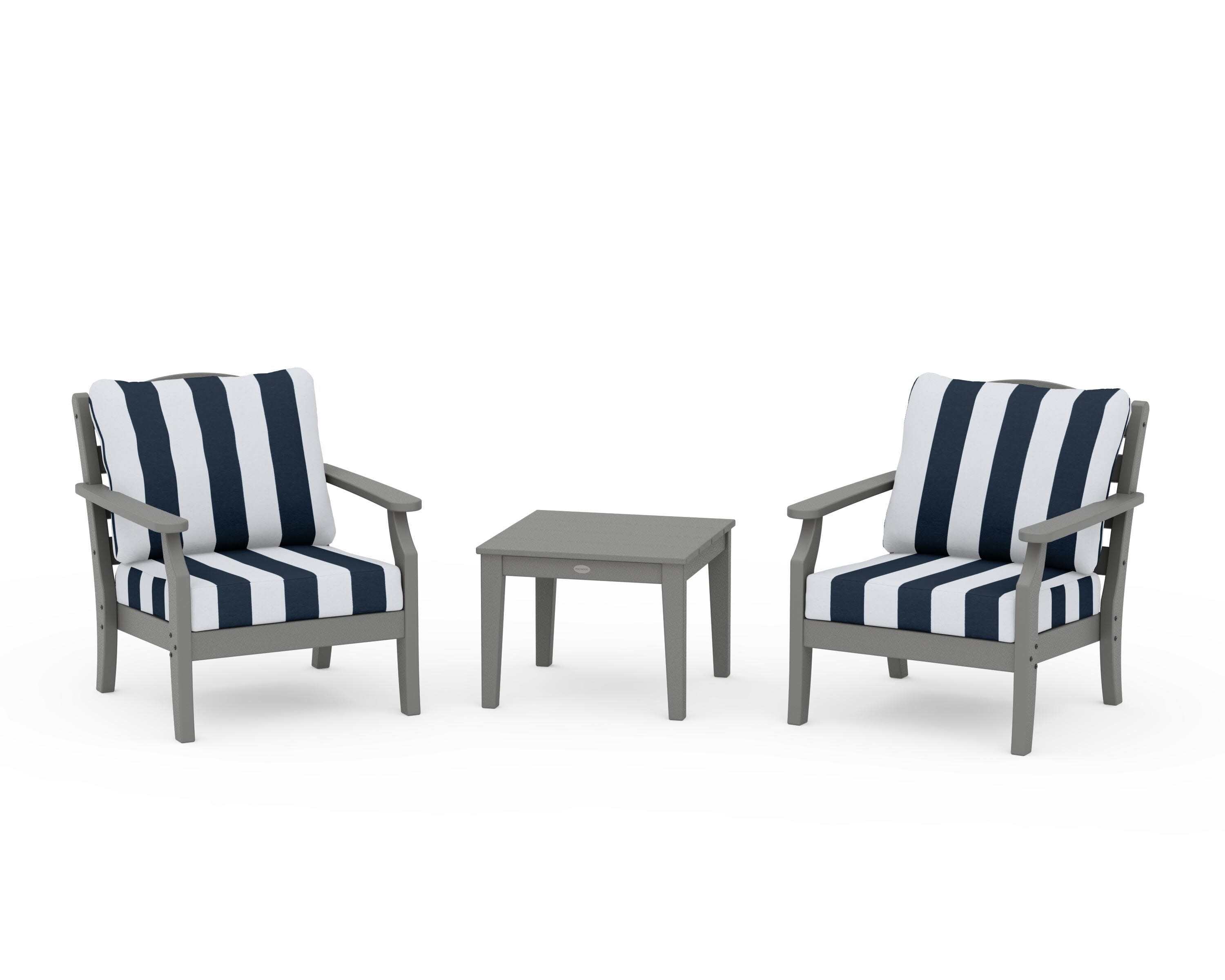 Savannah 3-Piece Deep Seating Set in Slate Grey / Cabana Stripe Marine Indigo