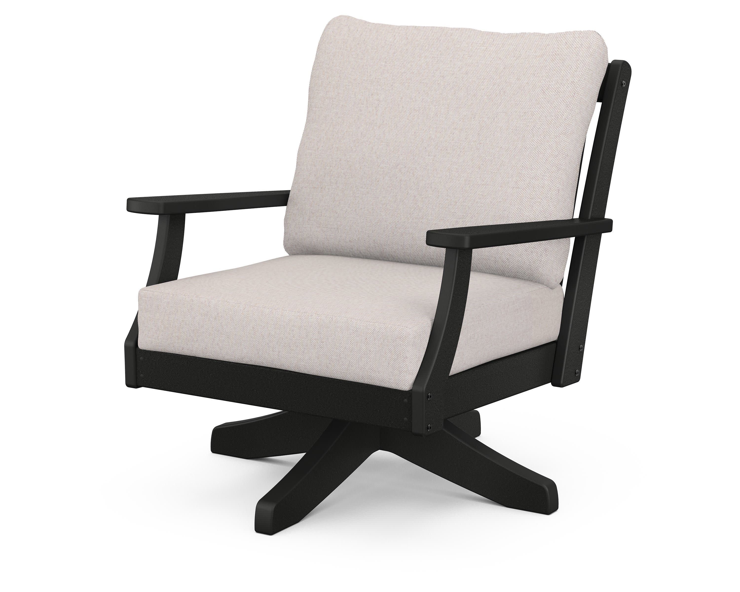 Braxton Deep Seating Swivel Chair in Black / Dune Burlap