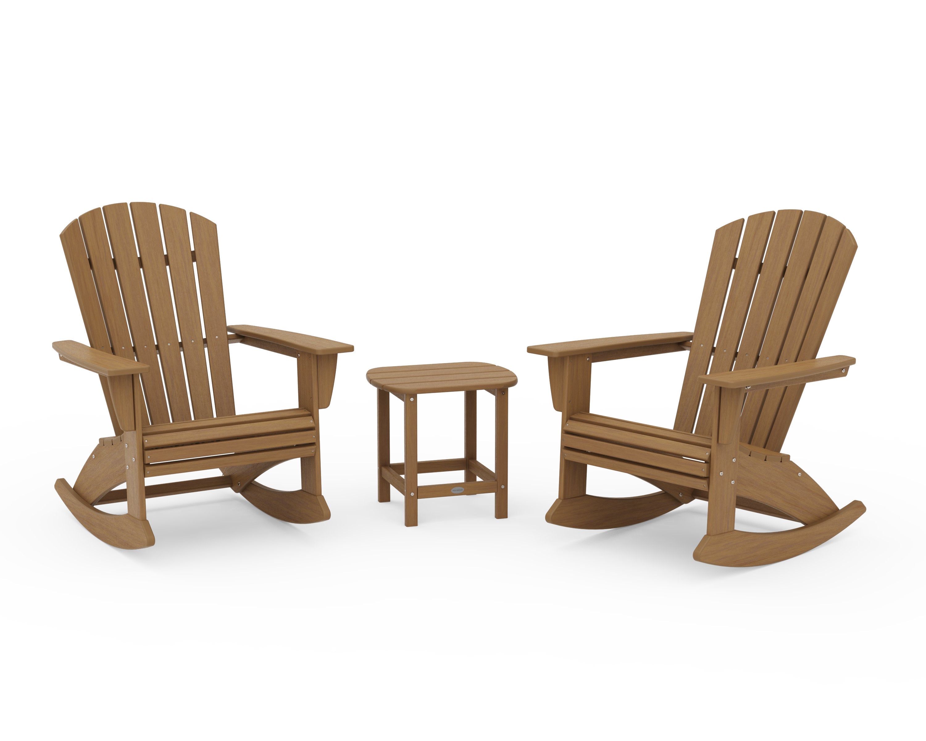 Nautical Curveback 3-Piece Adirondack Rocking Chair Set in Natural