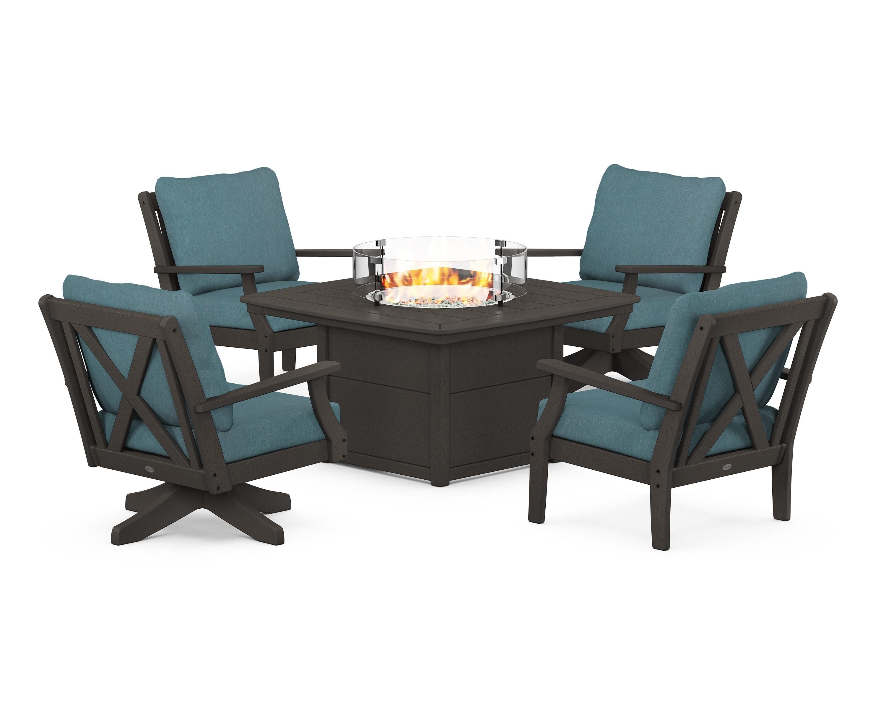 Braxton 5-Piece Deep Seating Set with Fire Table in Vintage Coffee / Ocean Teal