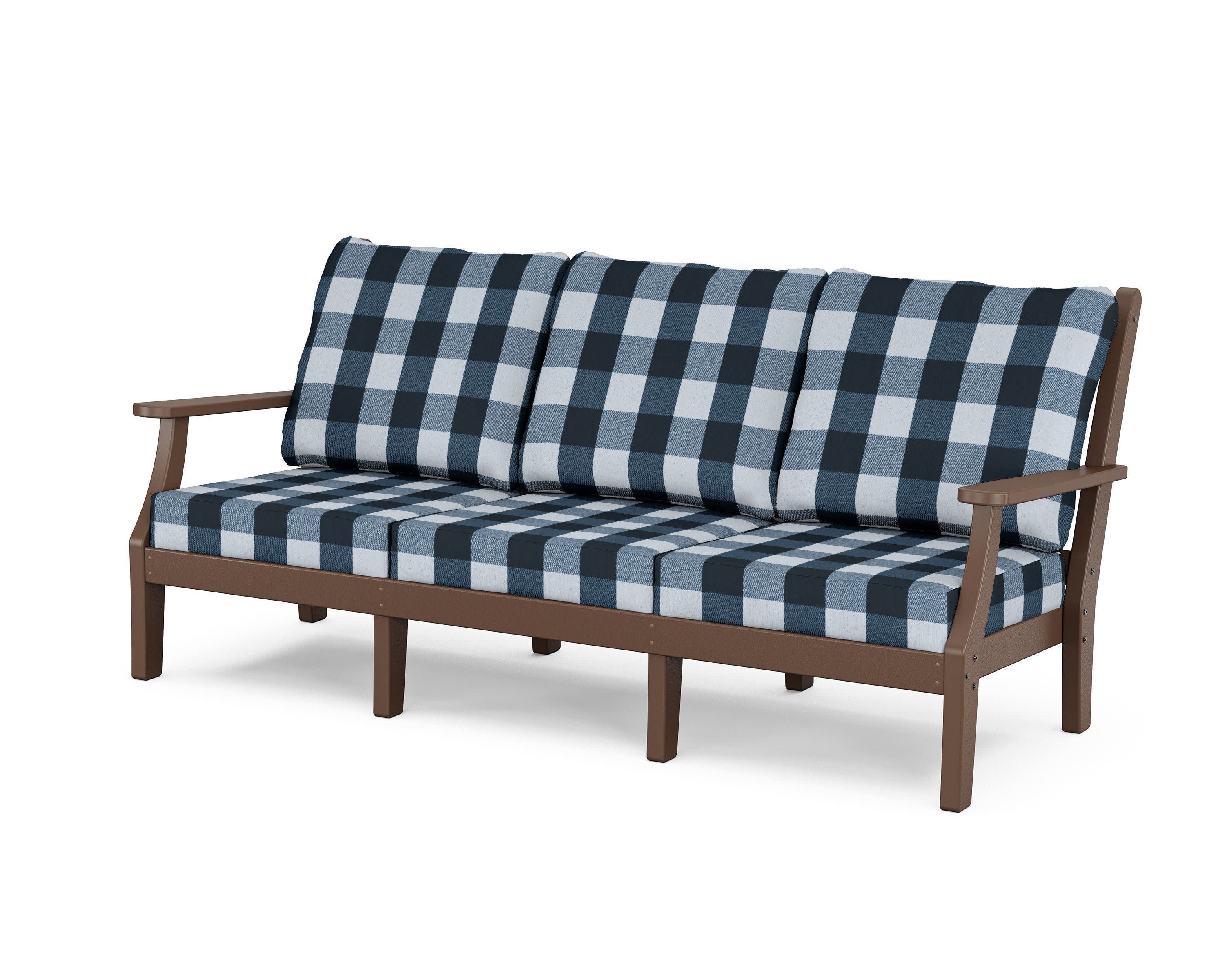 Wovendale Deep Seating Sofa in Mahogany / Buffalo Plaid Marine Indigo