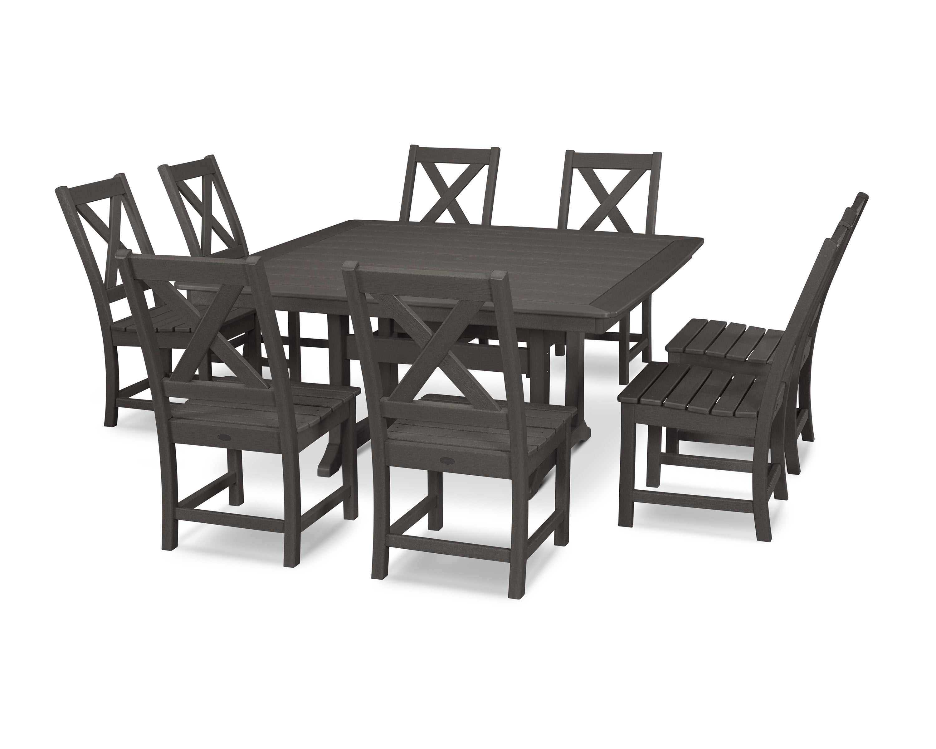 Braxton 9-Piece Nautical Trestle Dining Set in Vintage Coffee
