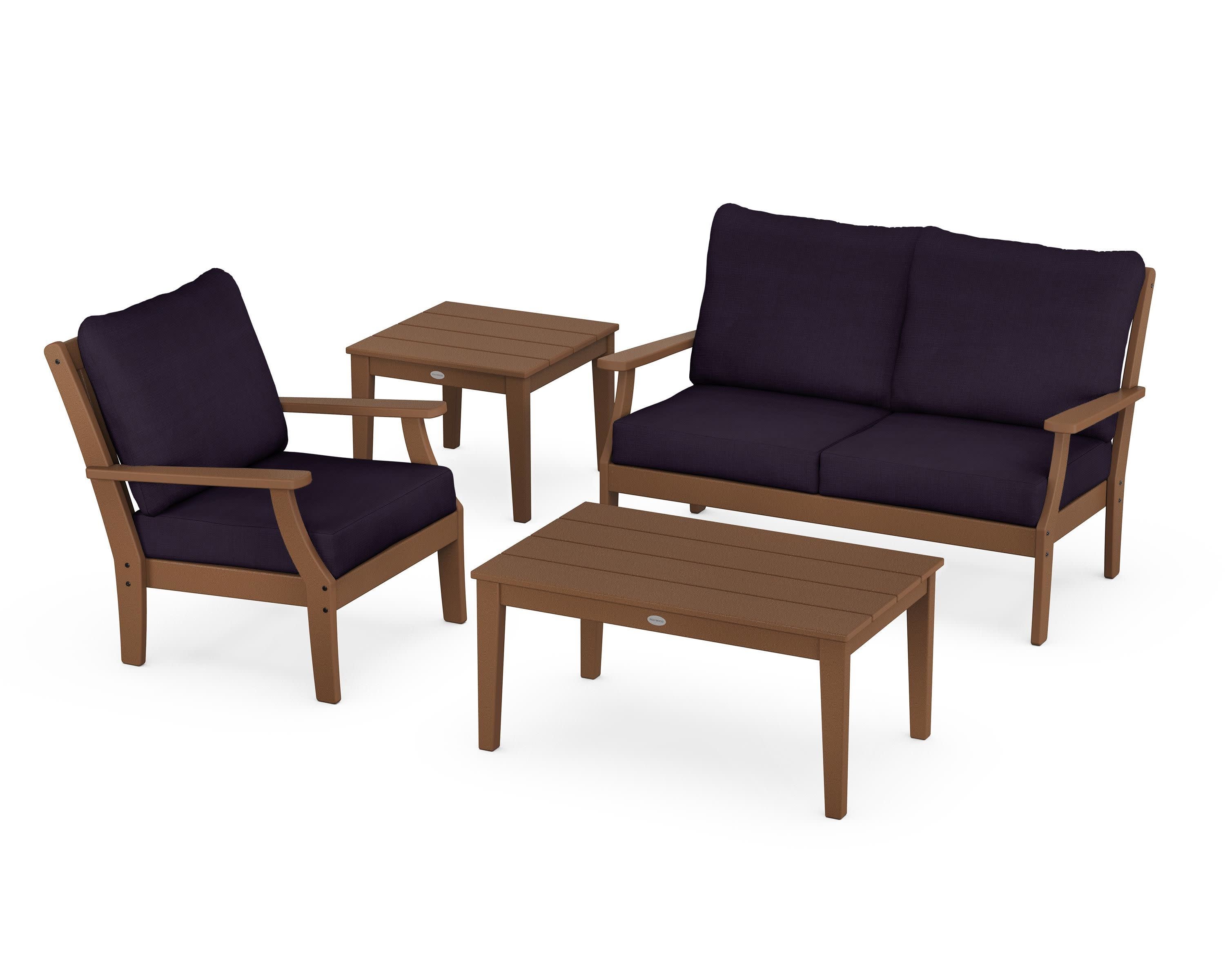 Braxton 4-Piece Deep Seating Set in Teak / Navy Linen