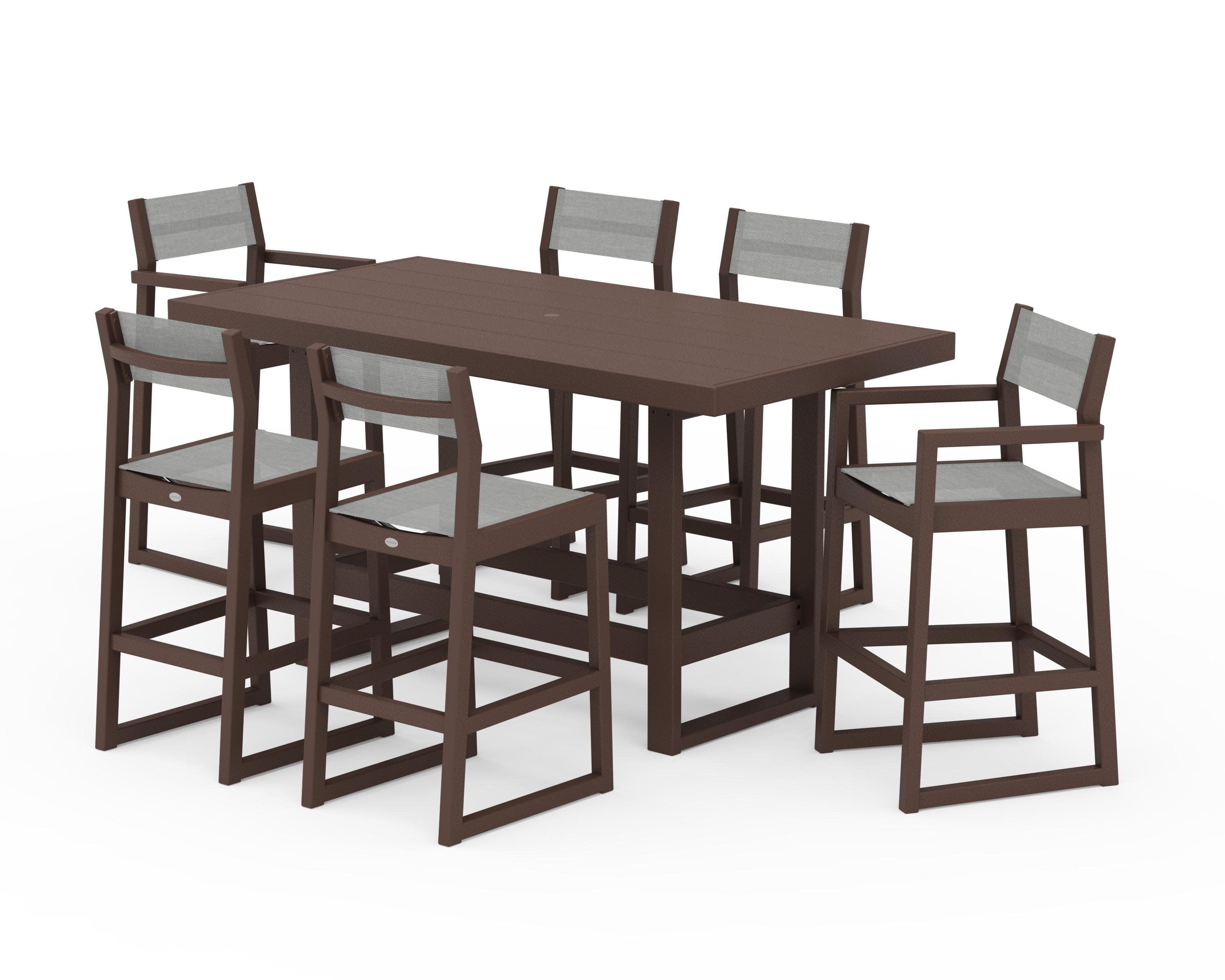 EDGE Sling 7-Piece Bar Table Set in Mahogany / Metallic Sling