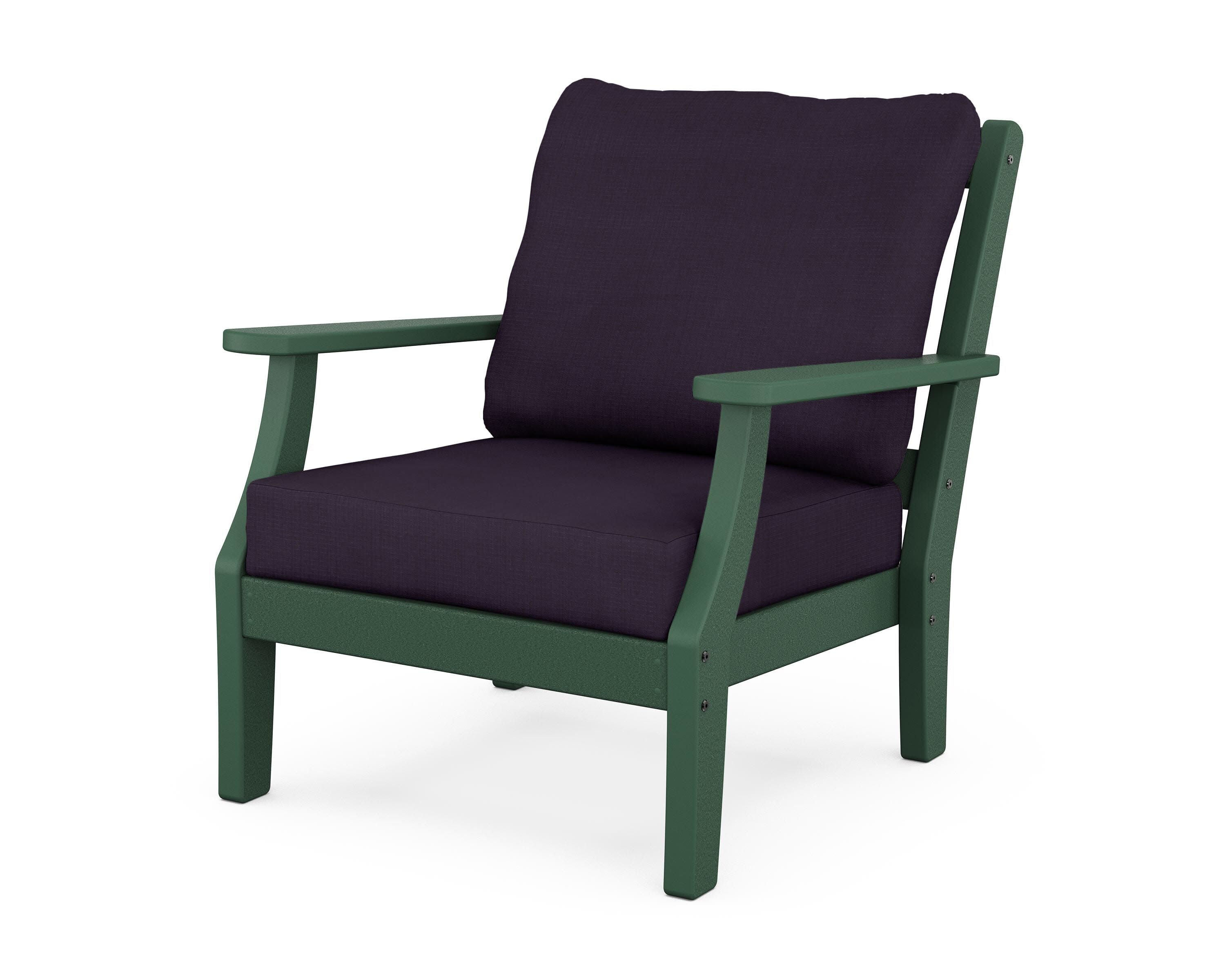 Chinoiserie Deep Seating Chair in Green / Navy Linen