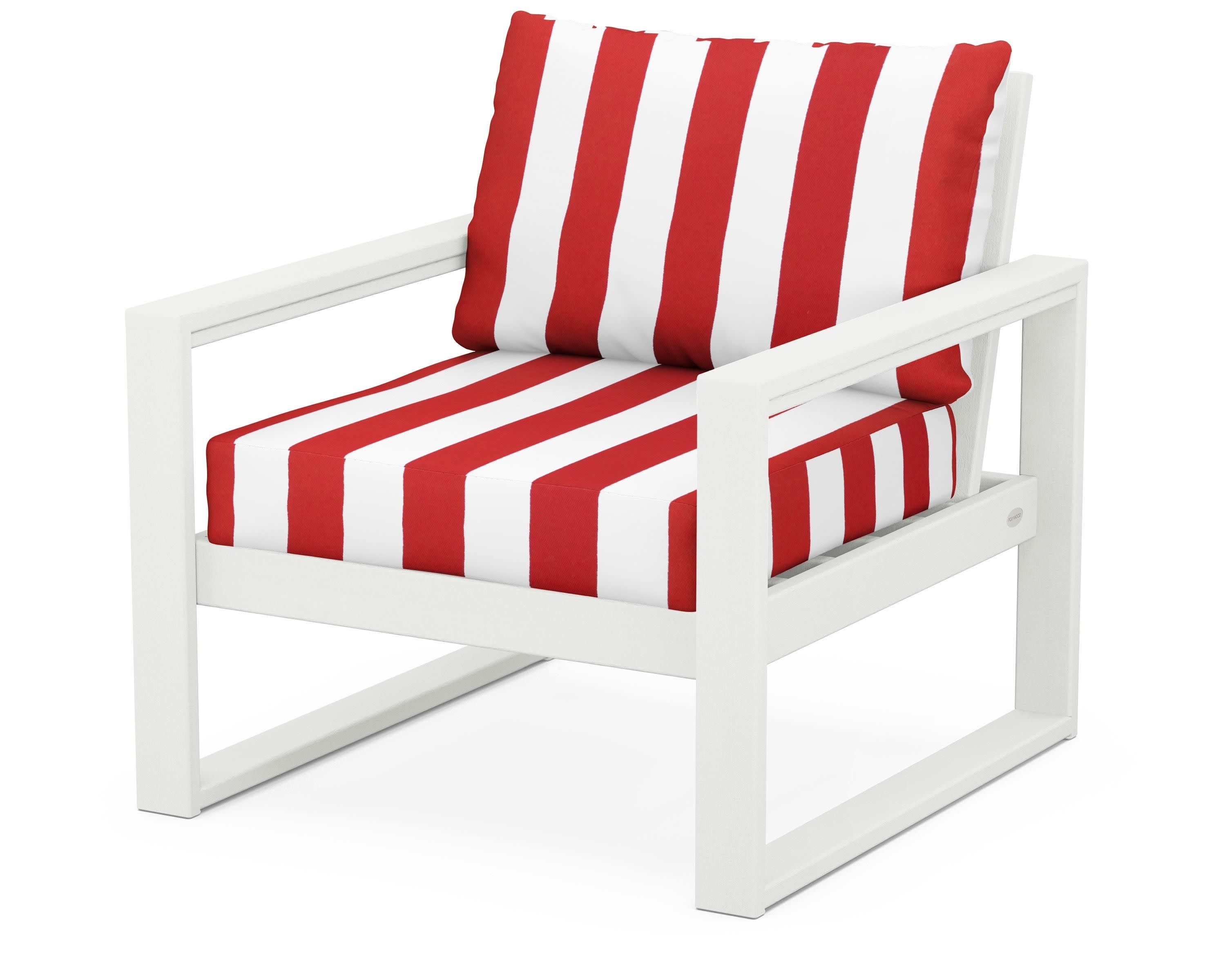 EDGE Club Chair in Vintage White / Cabana Stripe Crimson
