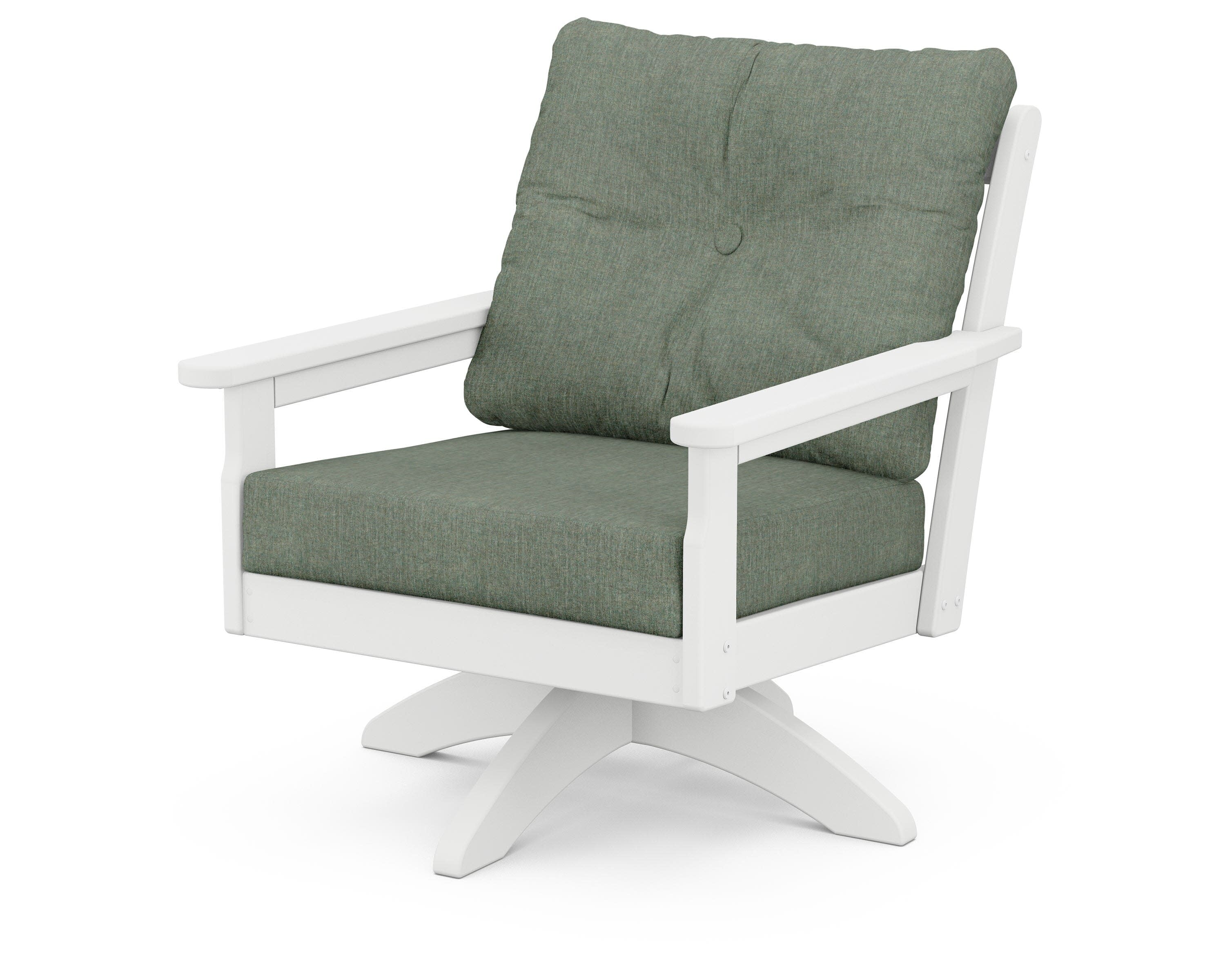 Vineyard Deep Seating Swivel Chair in White / Cast Sage