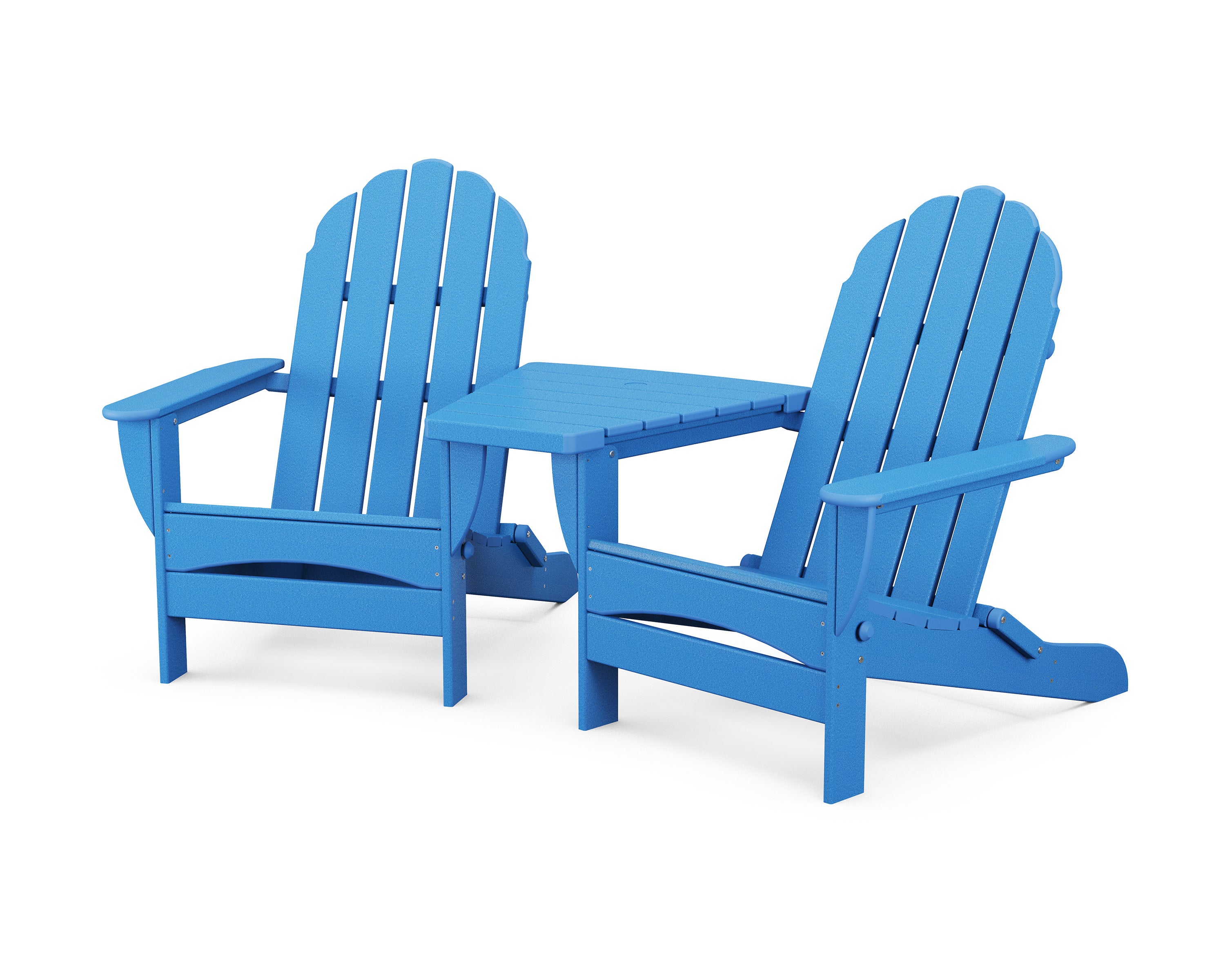 Classic Oversized Adirondacks with Angled Connecting Table in Pacific Blue