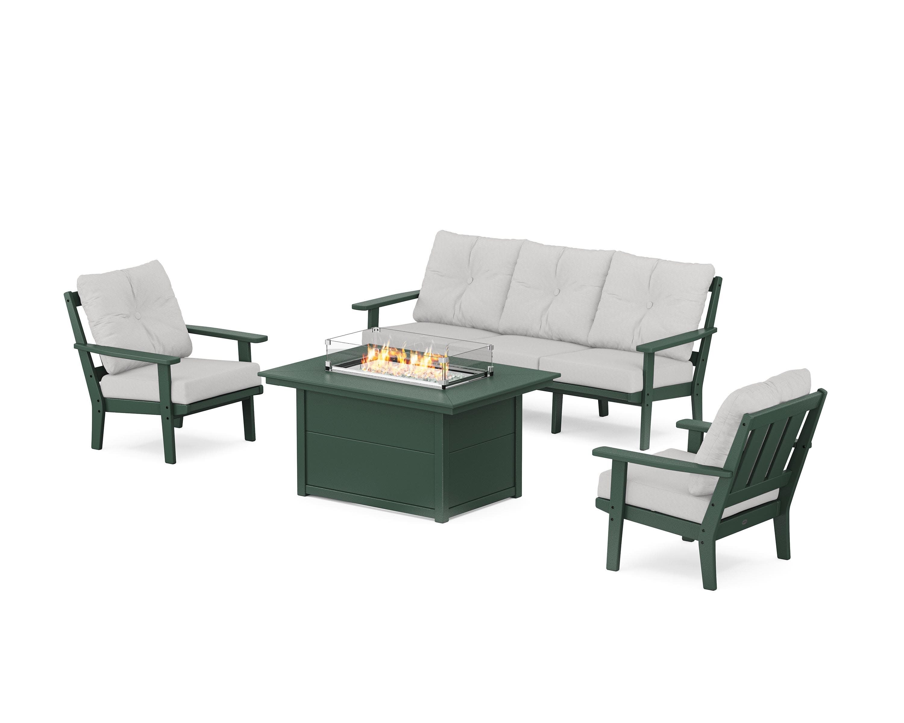 Oxford Deep Seating Fire Pit Table Set in Green / Diamond in the Rough