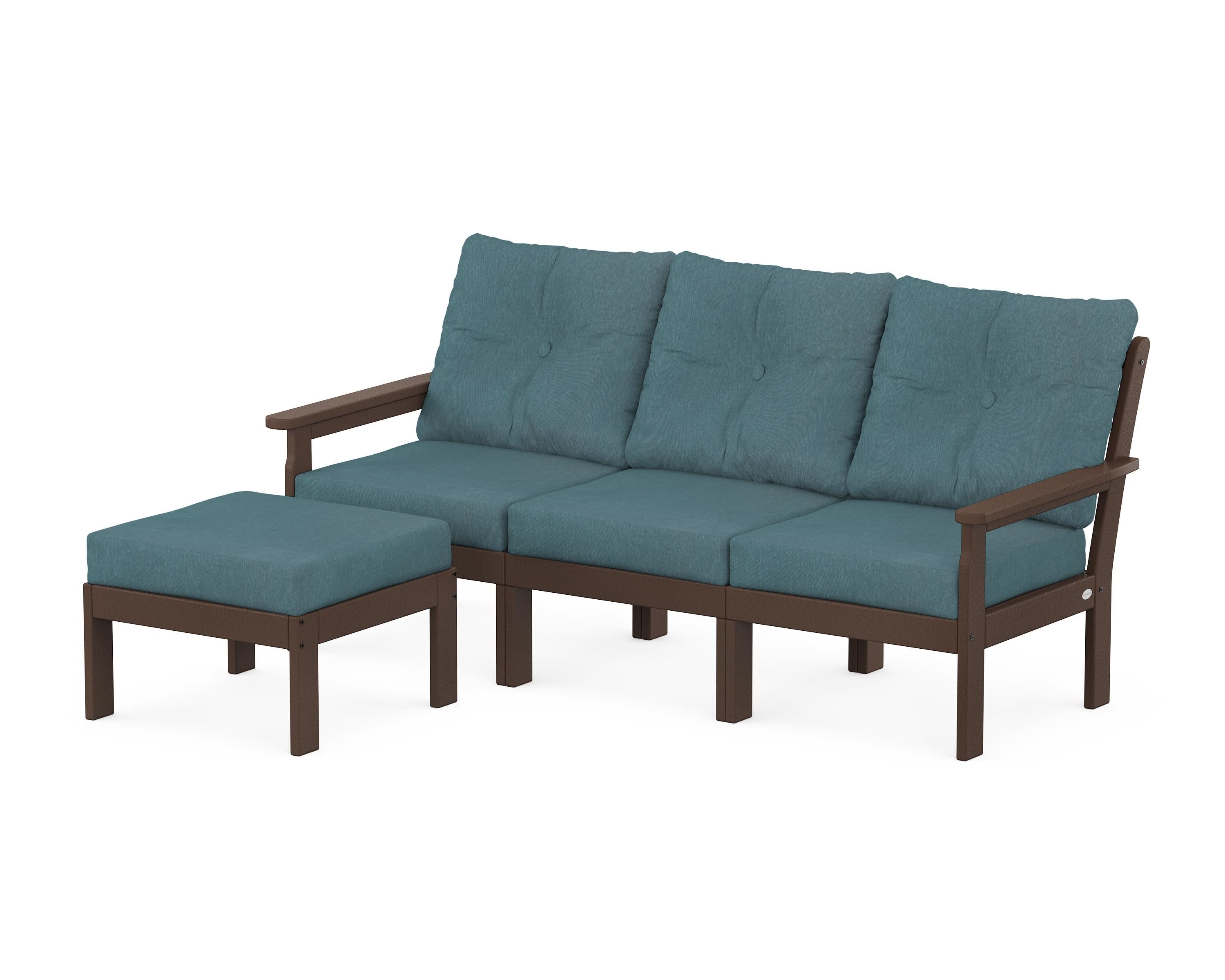 Vineyard 4-Piece Sectional with Ottoman in Mahogany / Ocean Teal