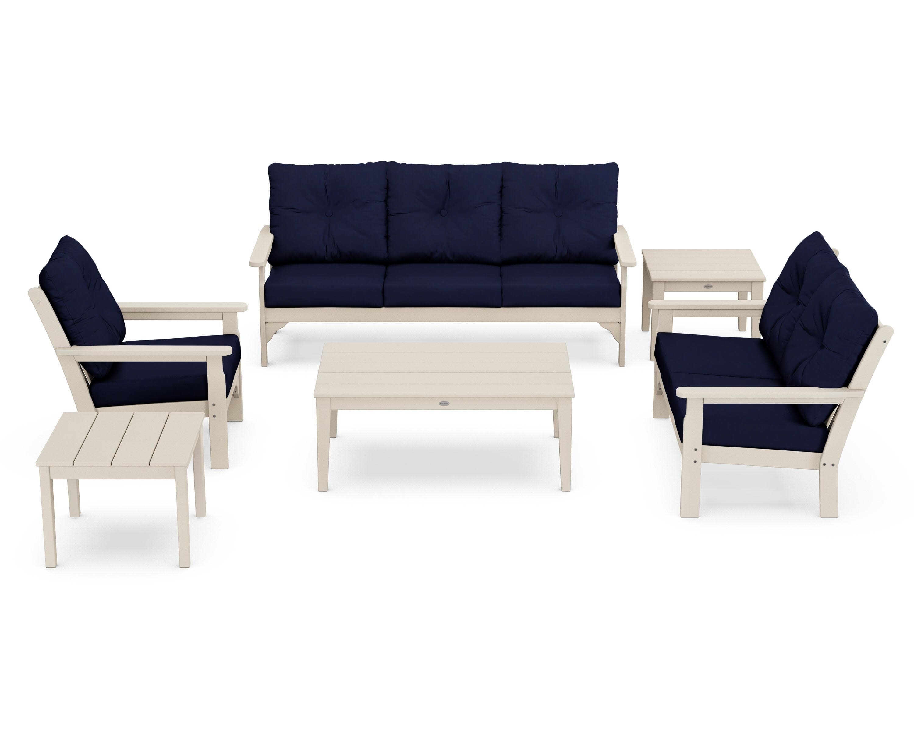 Vineyard 6-Piece Deep Seating Set in Sand / Navy