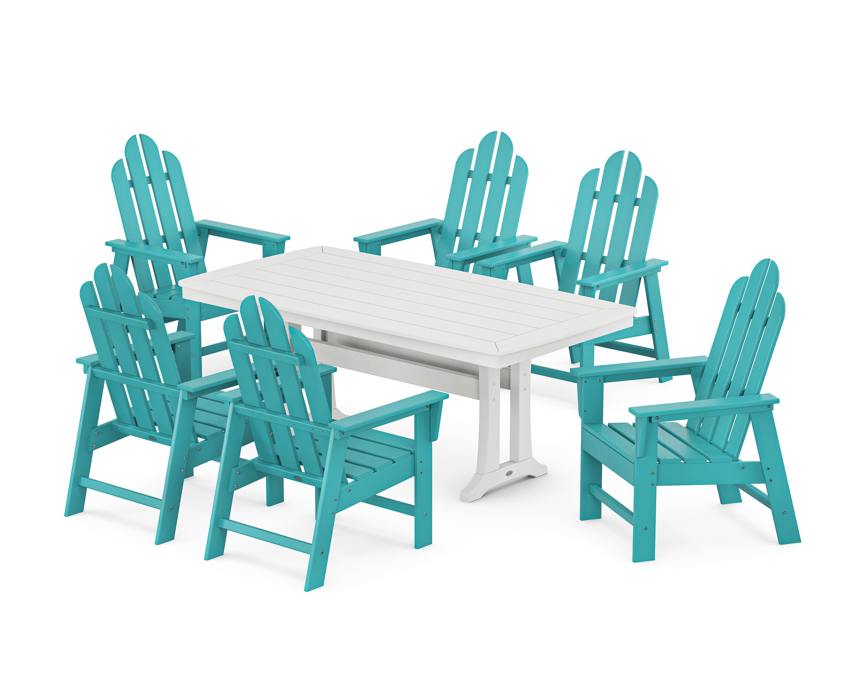 Long Island 7-Piece Dining Set with Trestle Legs in Aruba / White