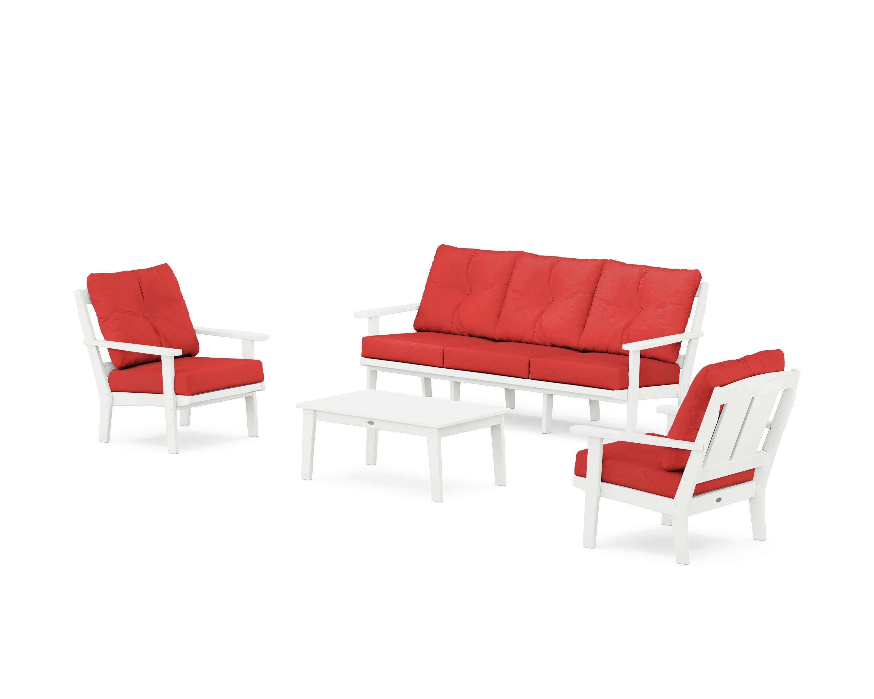Mission 4-Piece Deep Seating Set with Sofa in White / Crimson Linen