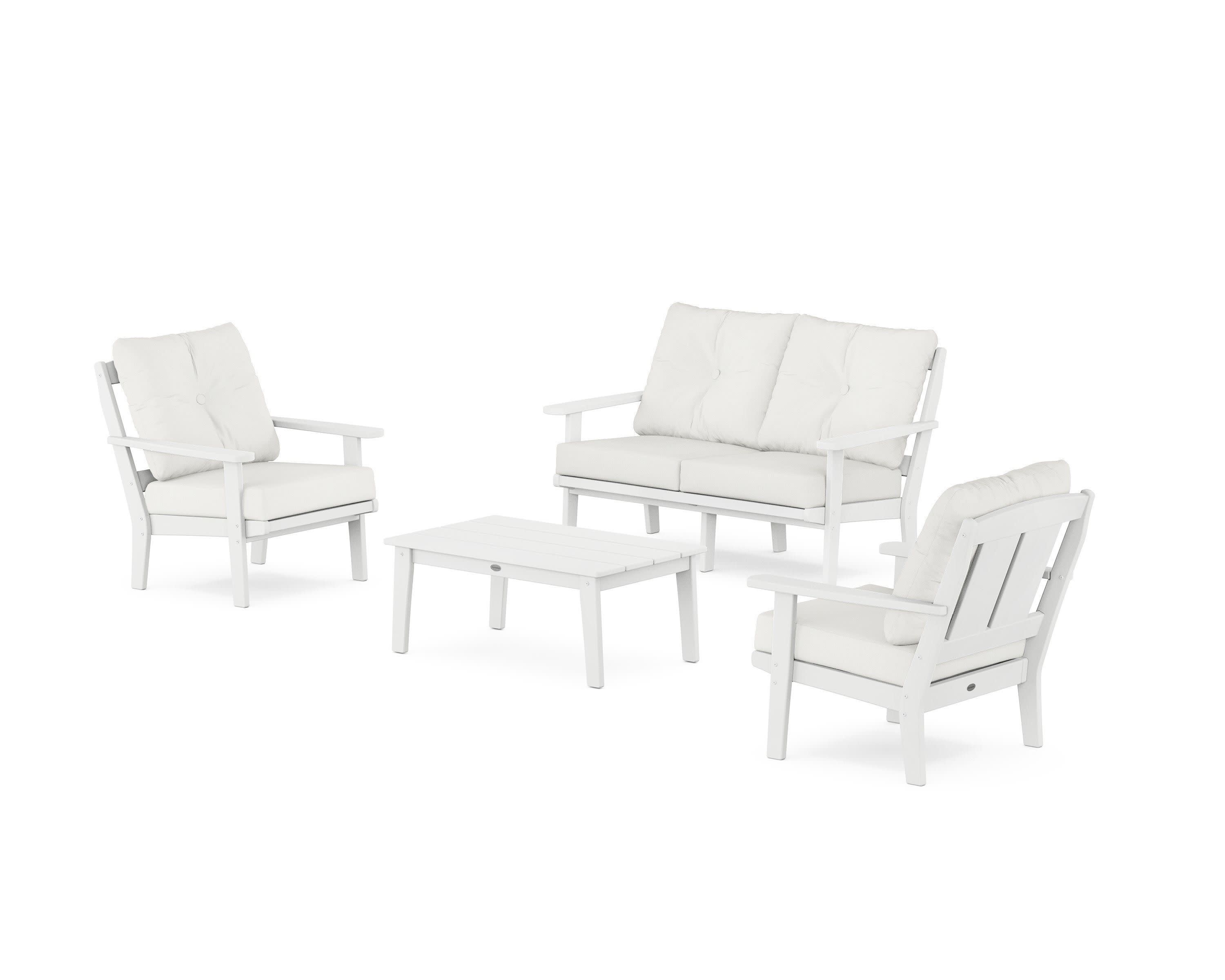 Mission 4-Piece Deep Seating Set with Loveseat in White / Natural Linen
