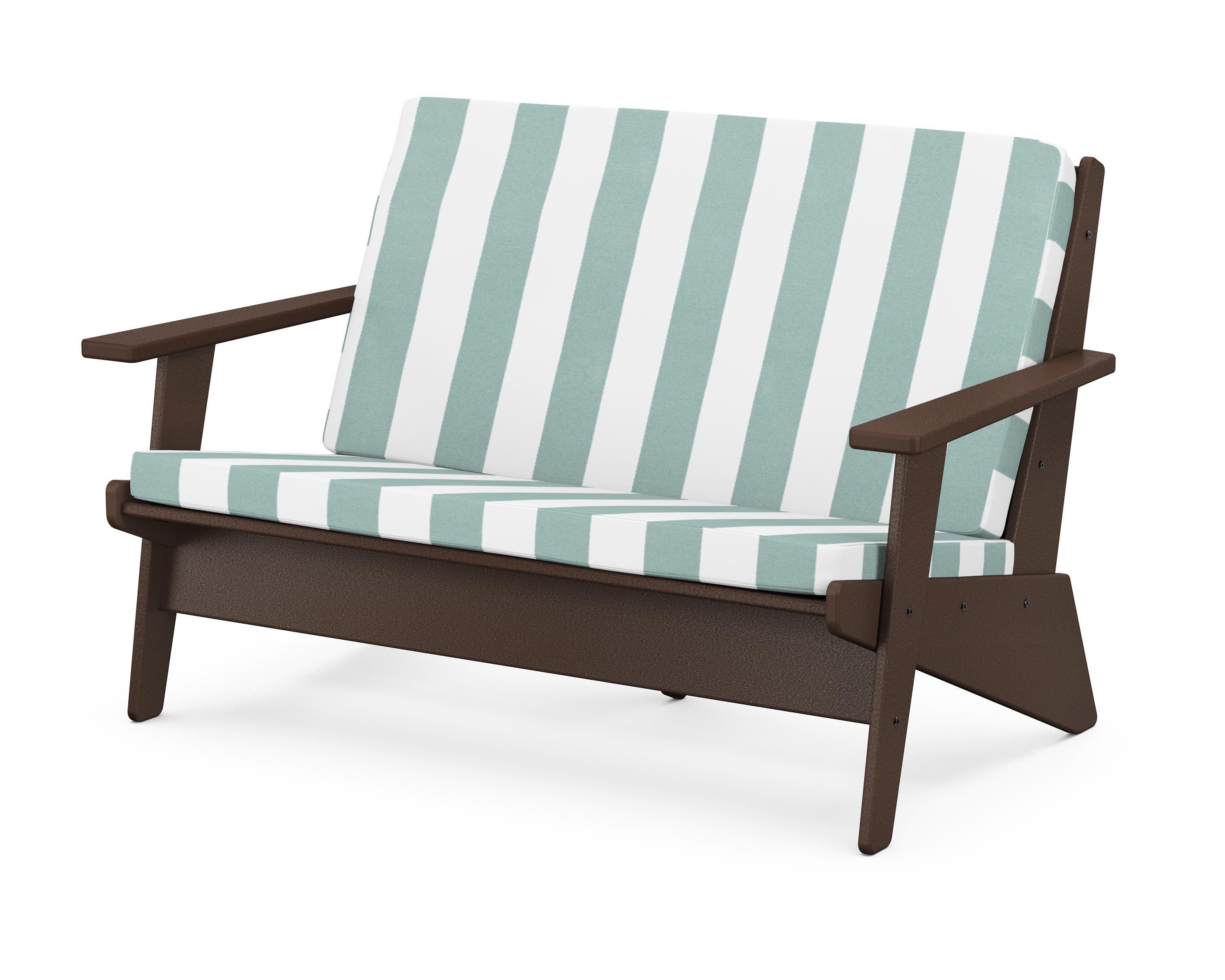 Riviera Modern Lounge Loveseat in Mahogany / Cabana Stripe Glacier Spa