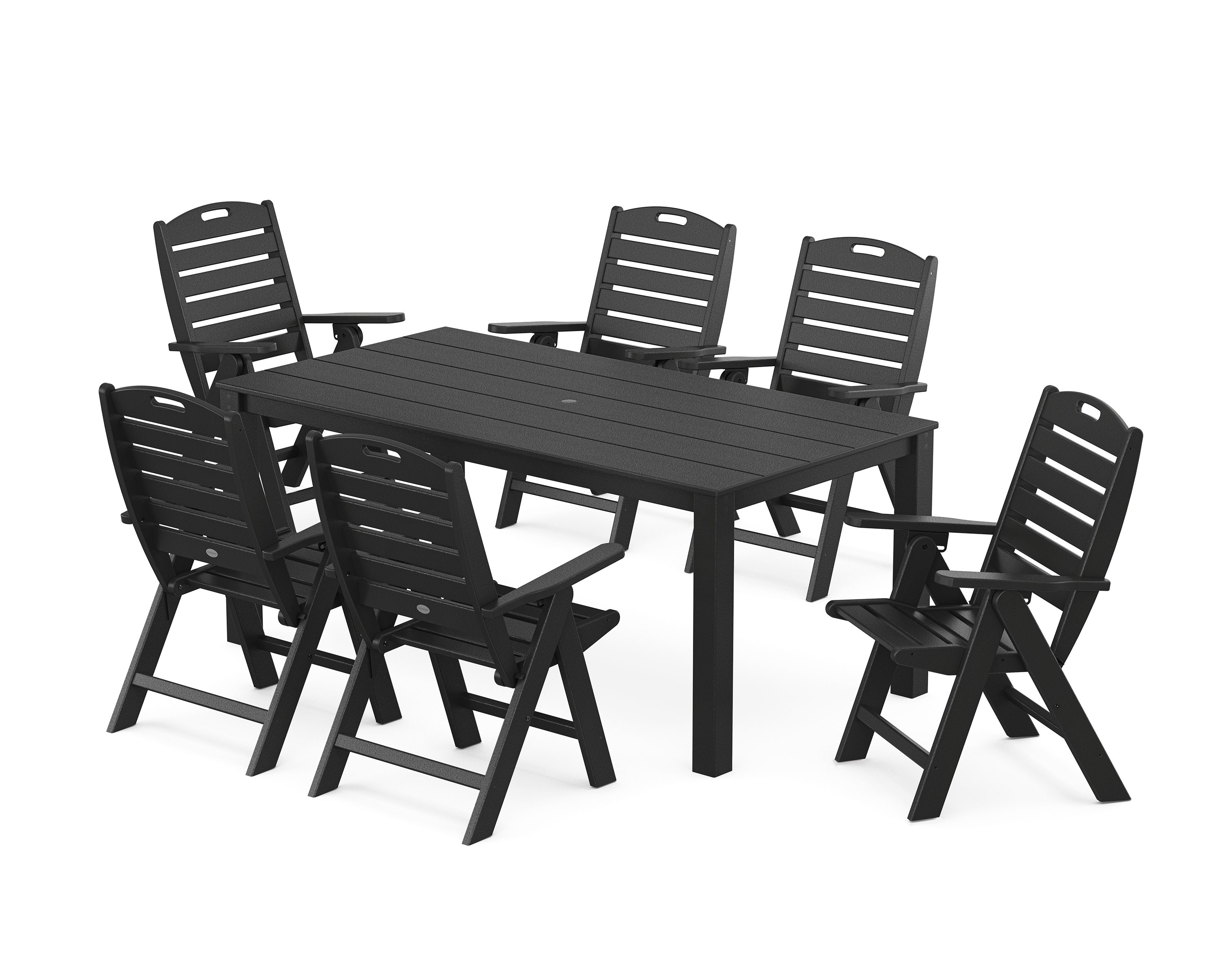 Nautical Folding Highback Chair 7-Piece Parsons Dining Set in Black