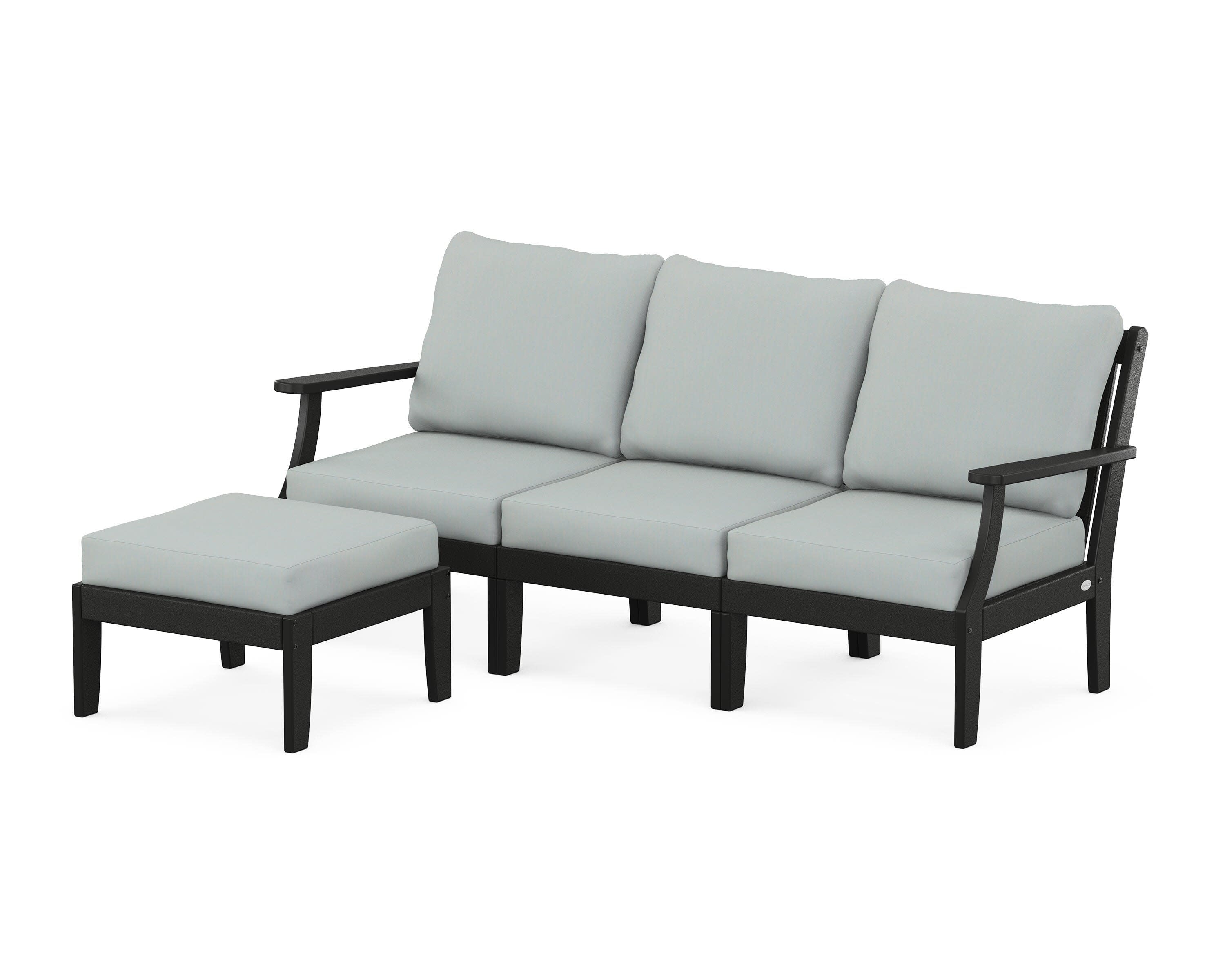 Braxton Modular 4-Piece Deep Seating Set with Ottoman in Black / Spa