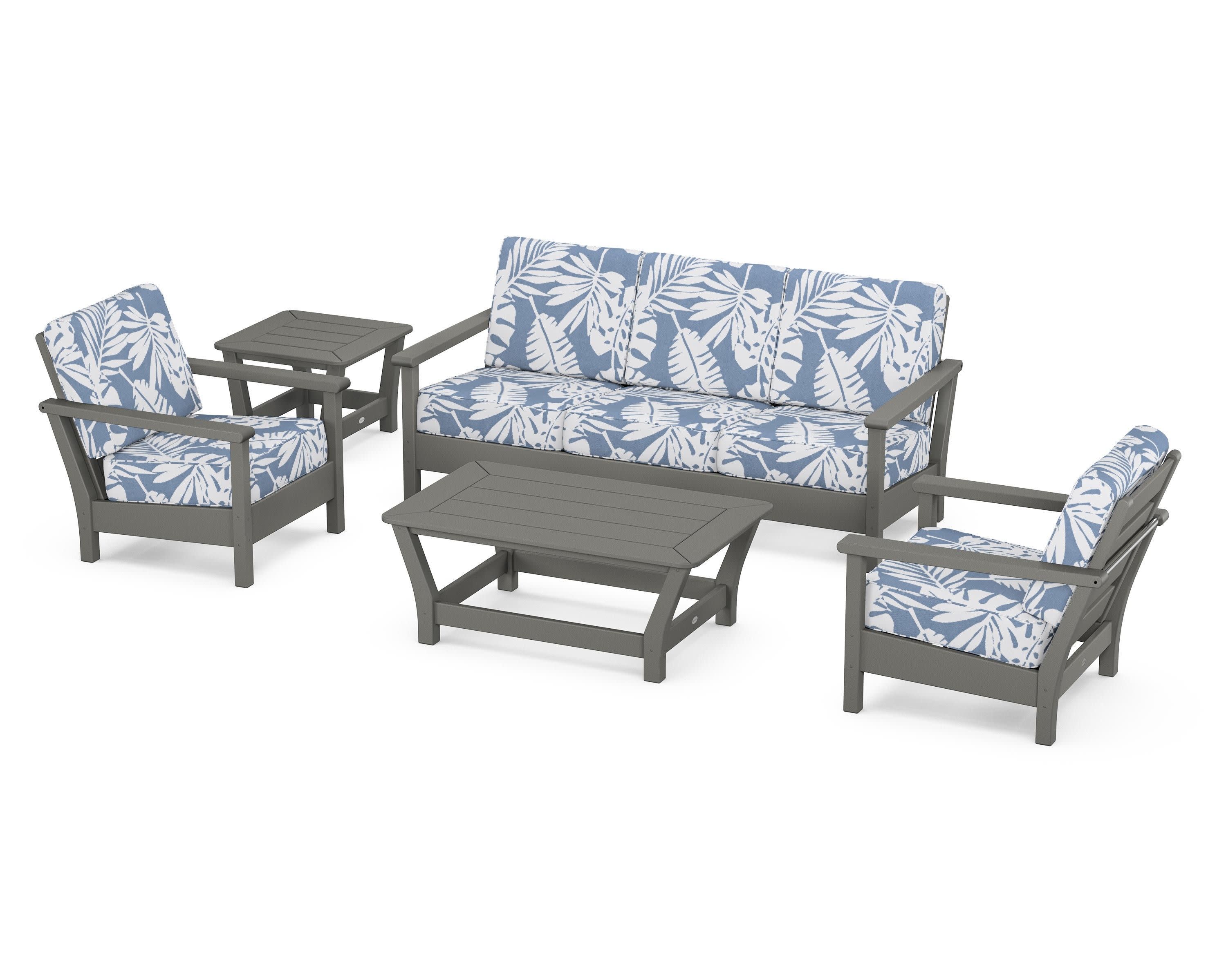 Harbour 5-Piece Deep Seating Set in Slate Grey / Leaf Sky Blue