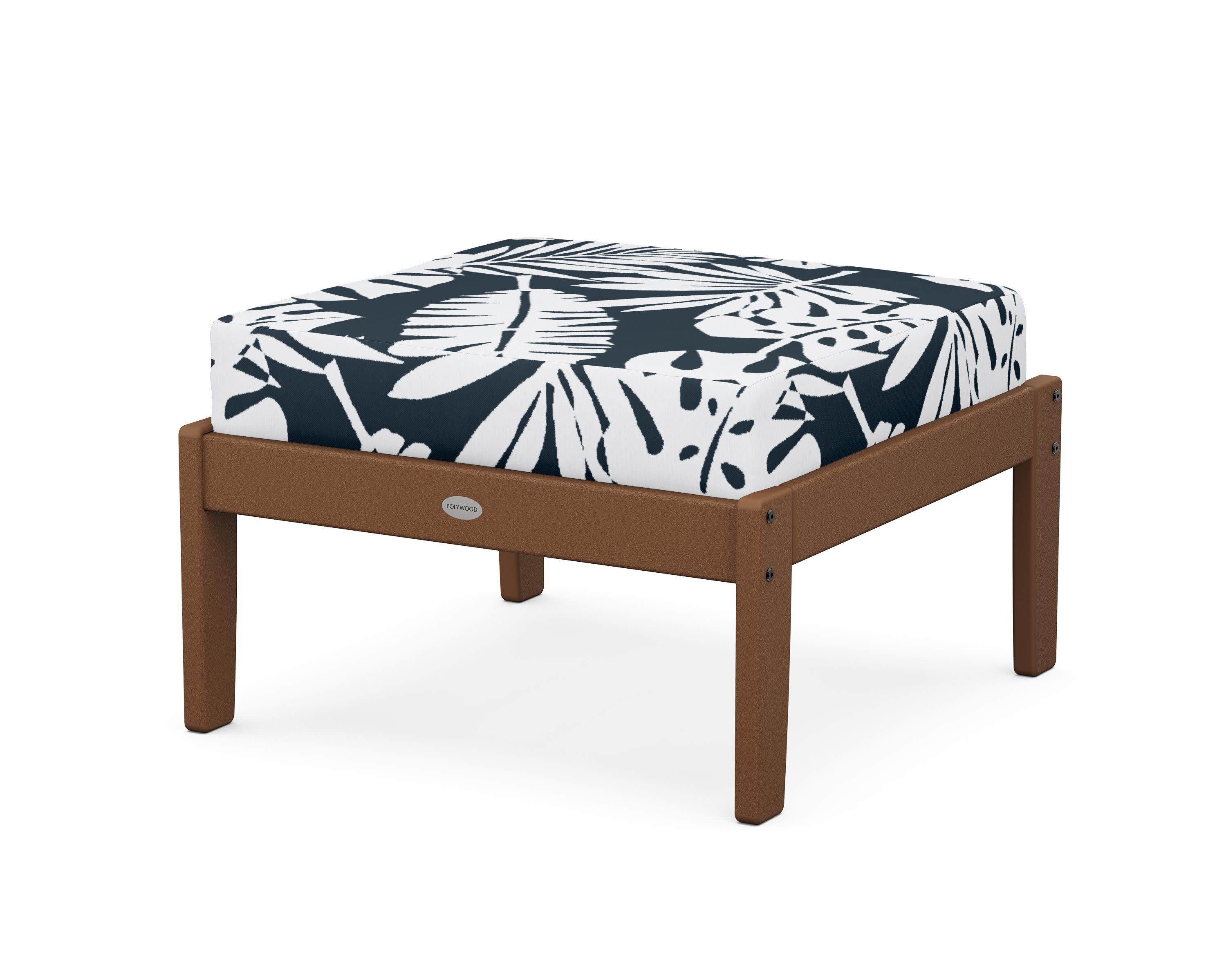 Braxton Deep Seating Ottoman in Teak / Leaf Marine Indigo