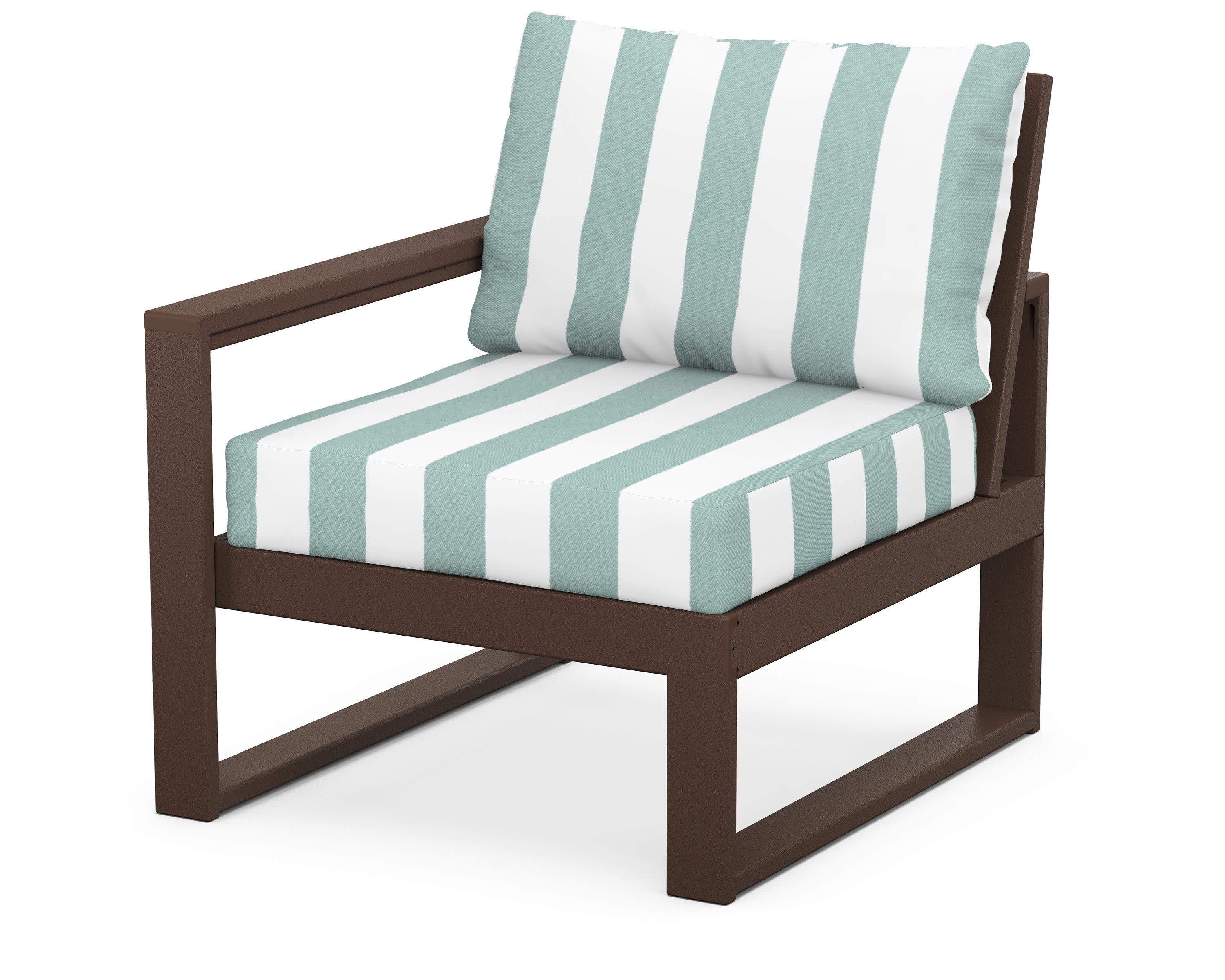EDGE Modular Left Arm Chair in Mahogany / Cabana Stripe Glacier Spa