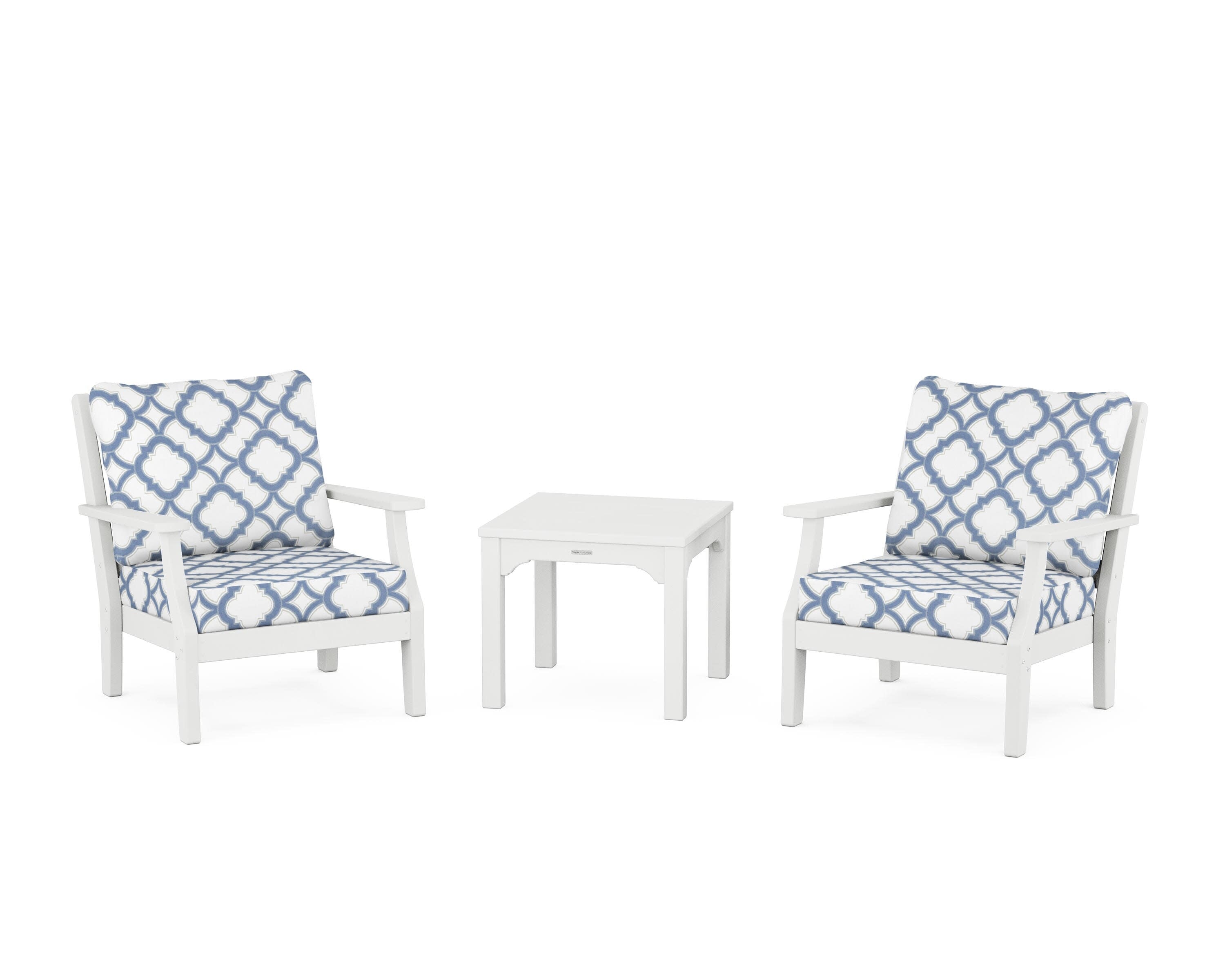Chinoiserie 3-Piece Deep Seating Set in White / Trellis Sky Blue