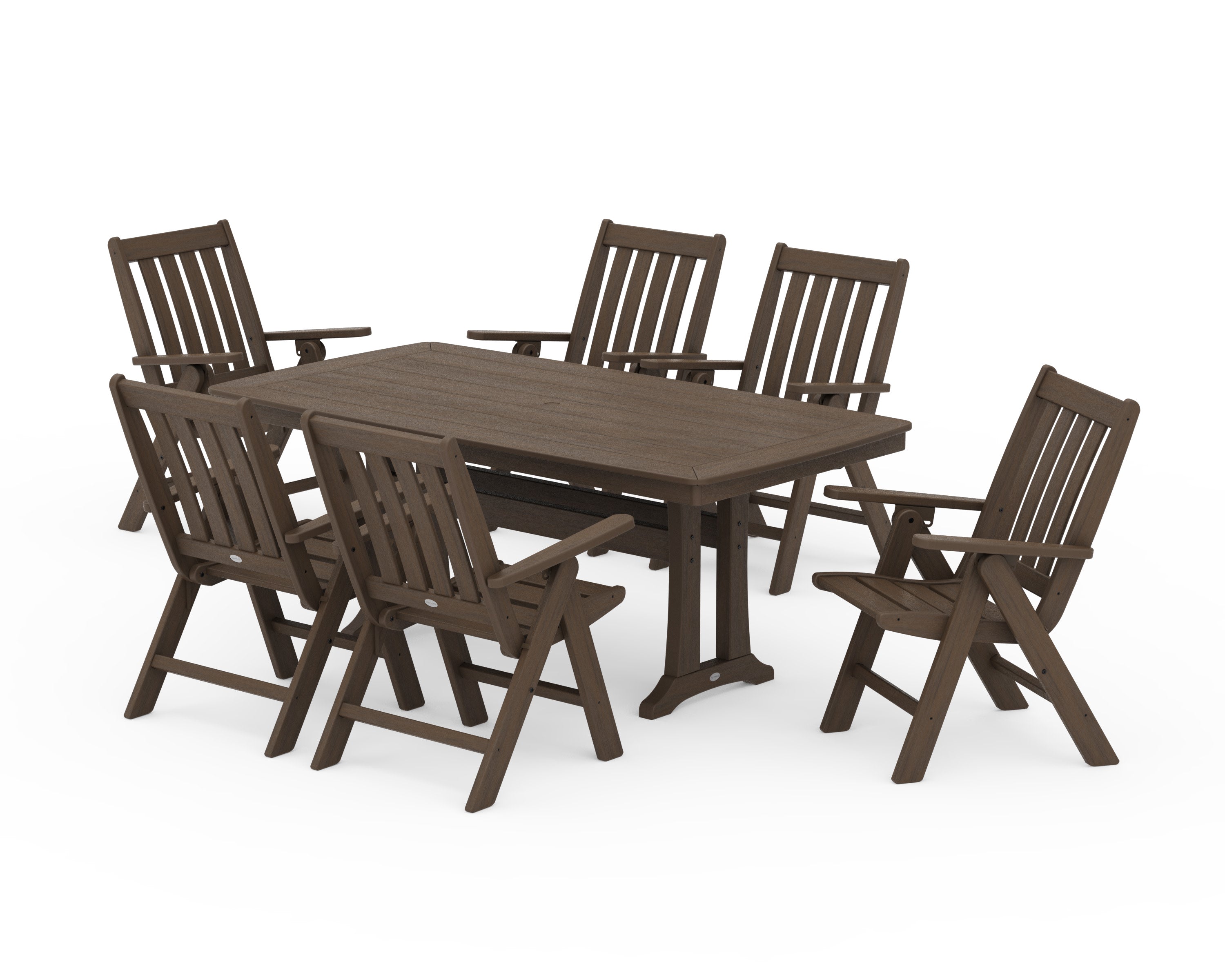 Vineyard Folding Chair 7-Piece Dining Set with Trestle Legs in Kona
