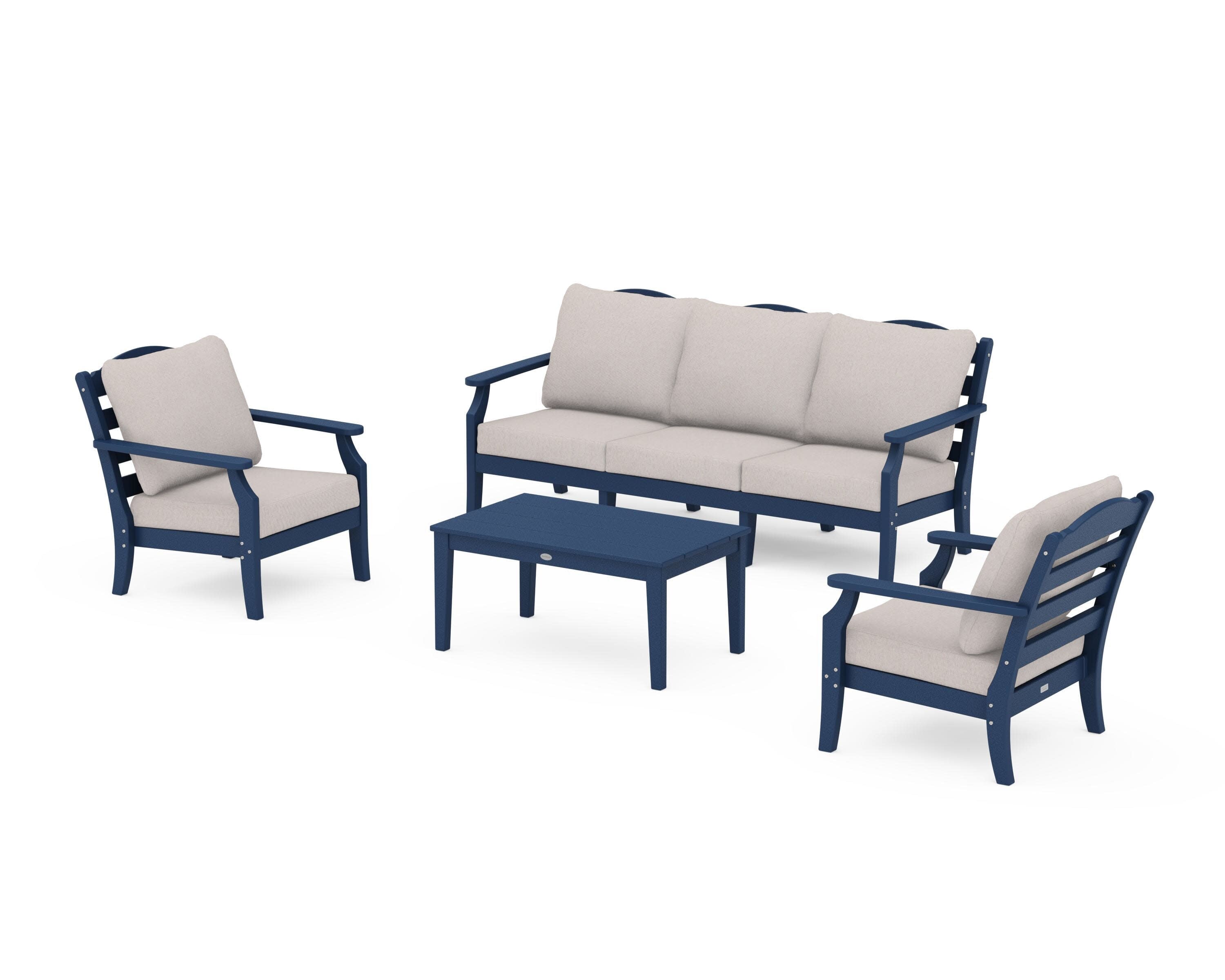 Savannah 4-Piece Deep Seating Set with Sofa in Navy / Dune Burlap