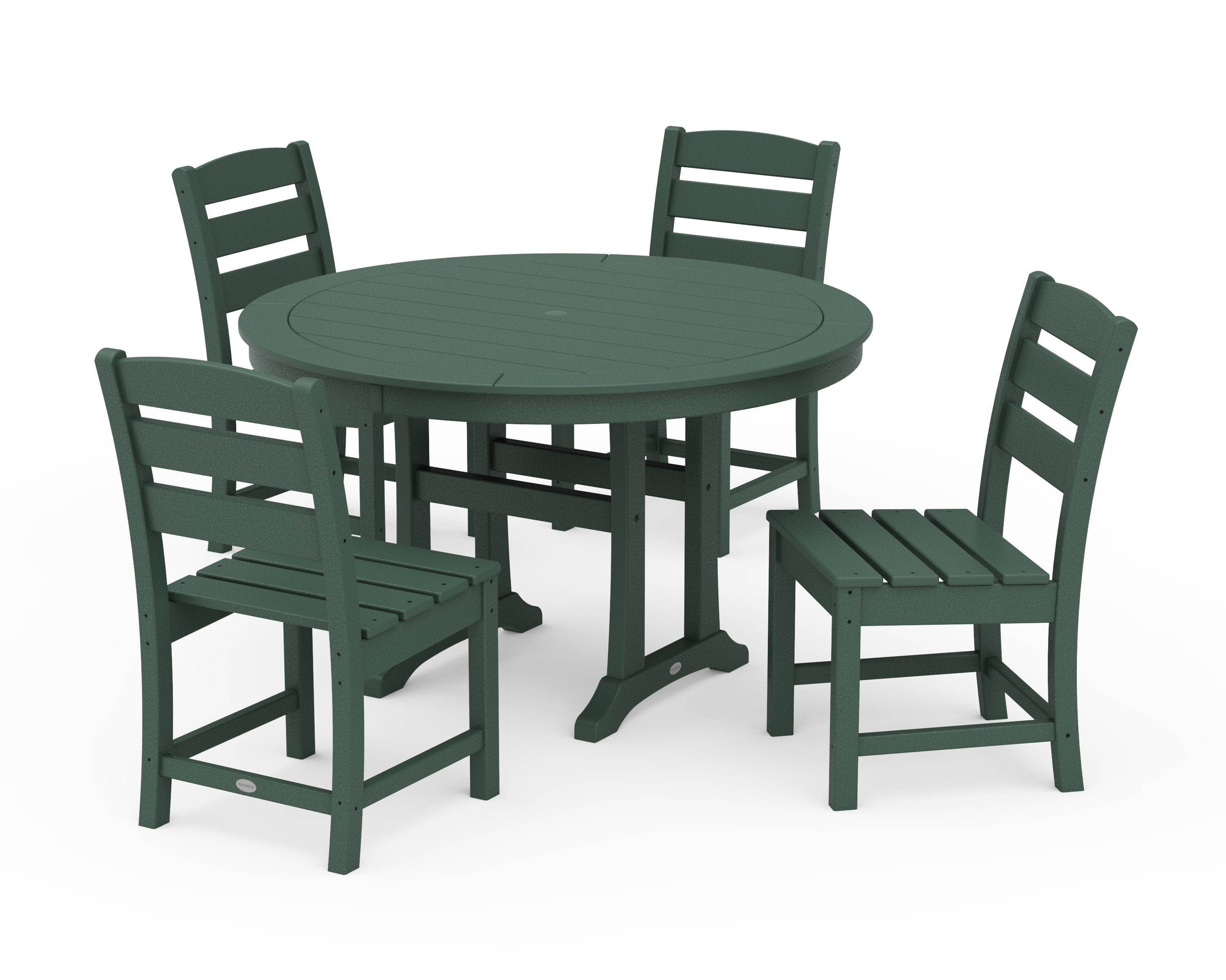 Lakeside Side Chair 5-Piece Round Dining Set With Trestle Legs in Green
