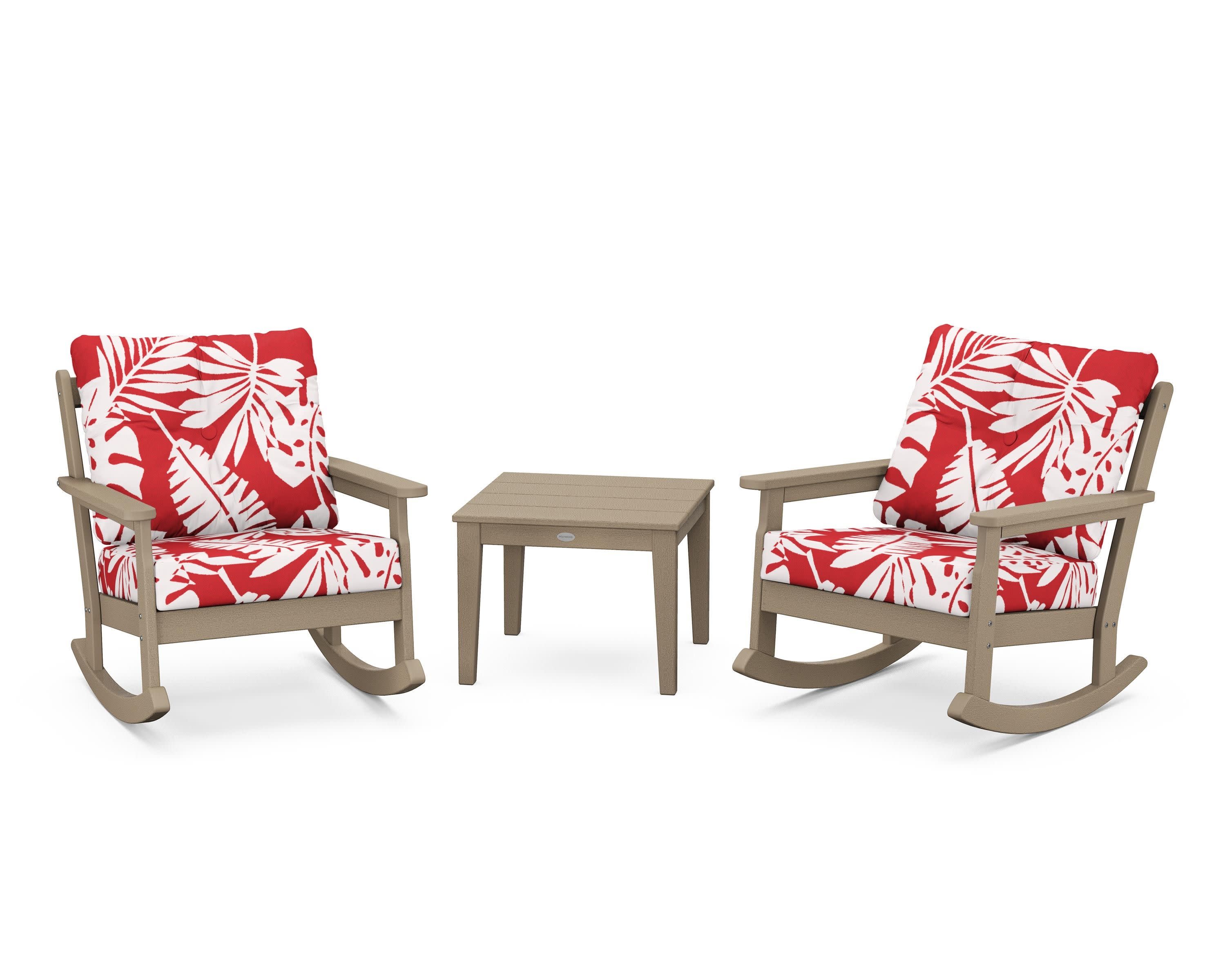 Vineyard 3-Piece Deep Seating Rocker Set in Vintage Sahara / Leaf Crimson