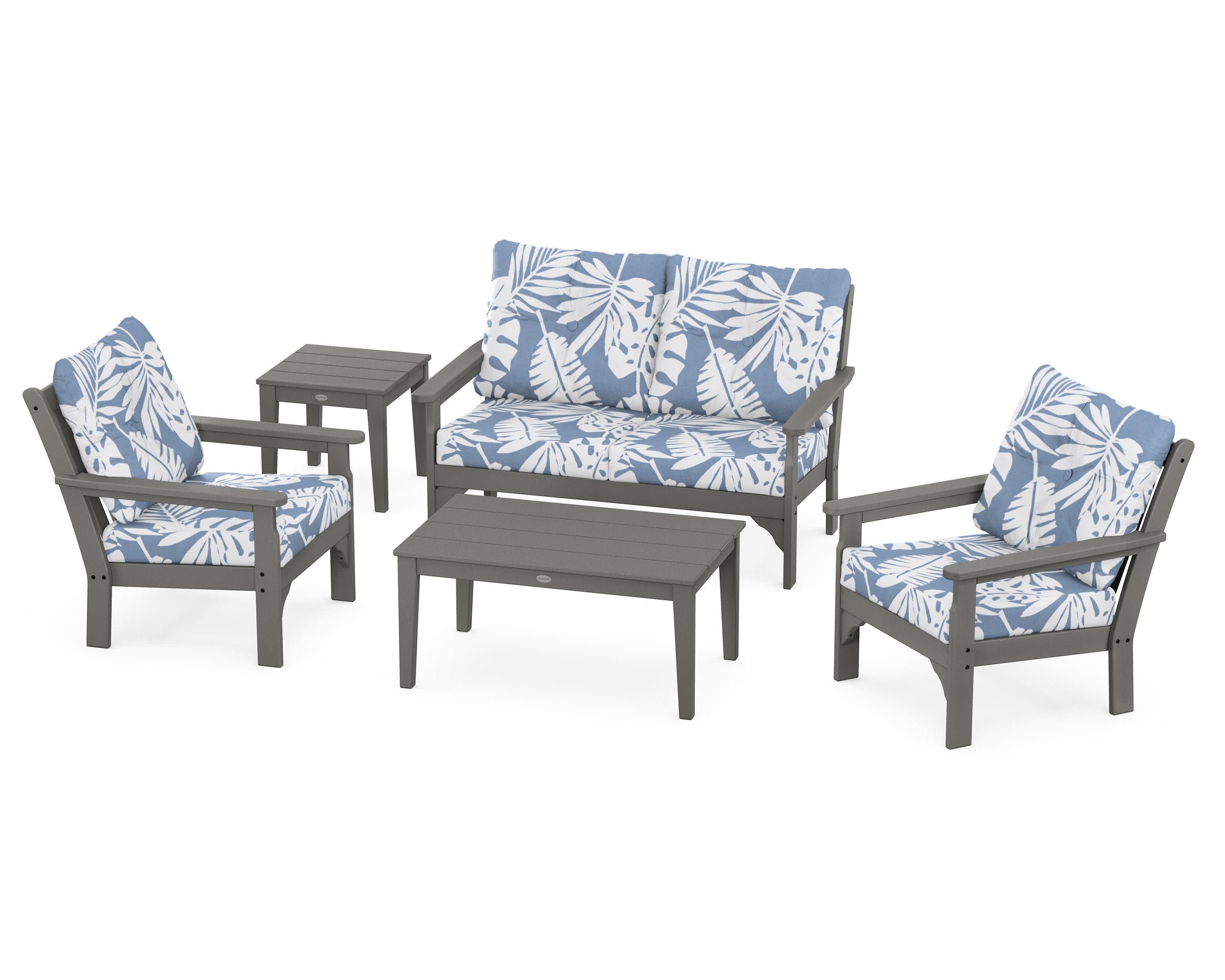 Vineyard 5-Piece Deep Seating Set in Slate Grey / Leaf Sky Blue