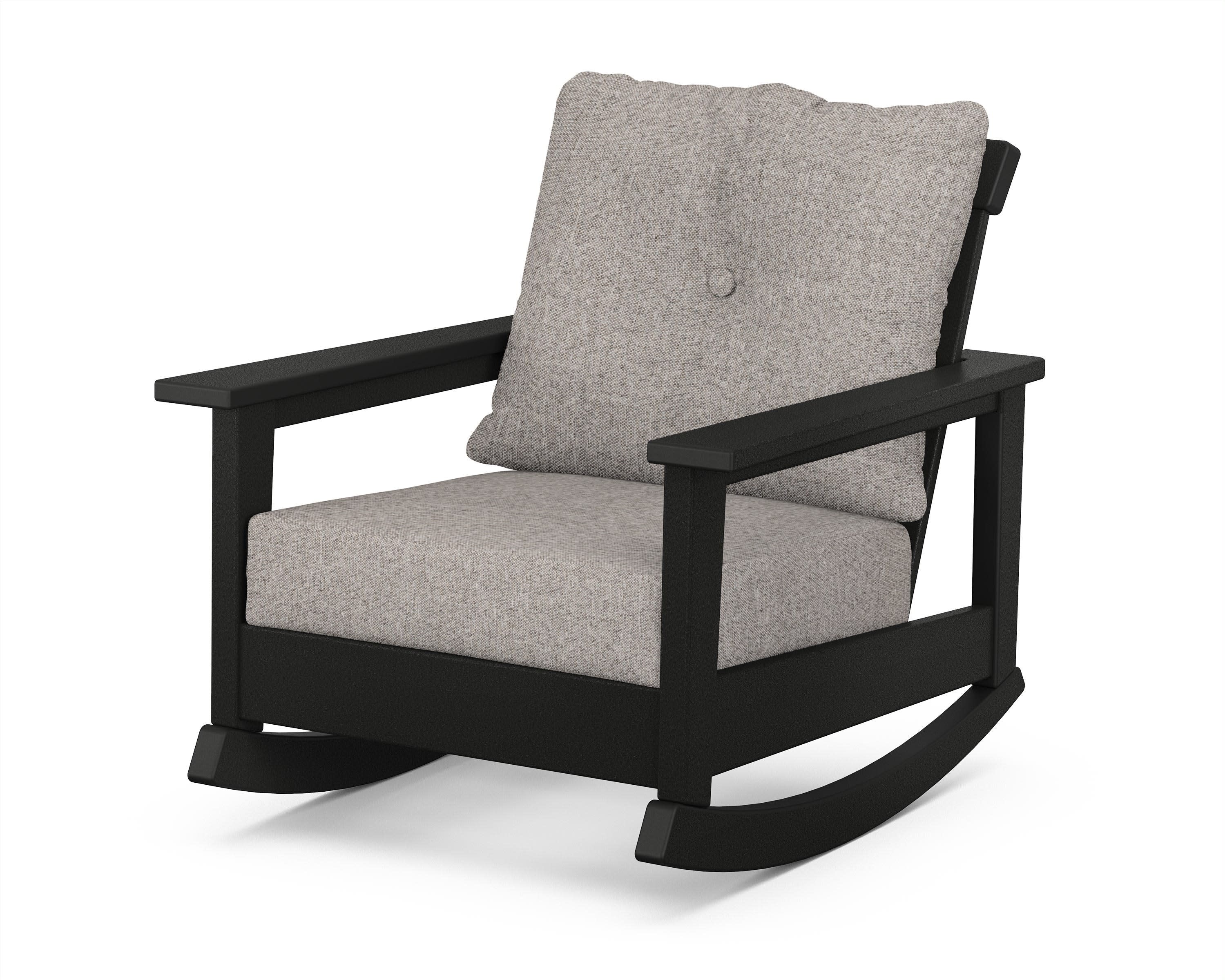 Prescott Deep Seating Rocking Chair in Black / Weathered Tweed