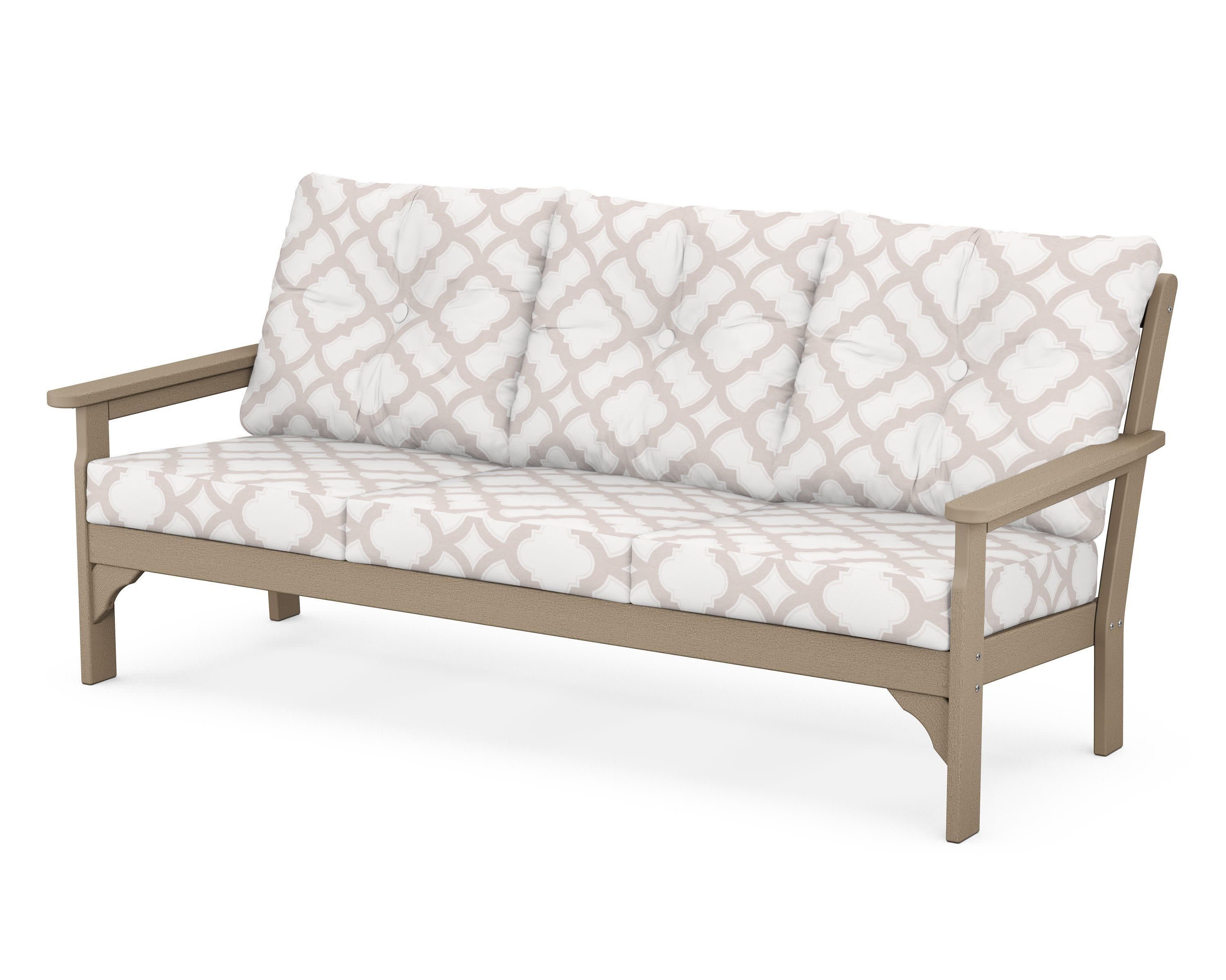 Vineyard Deep Seating Sofa in Vintage Sahara / Trellis Dune Burlap