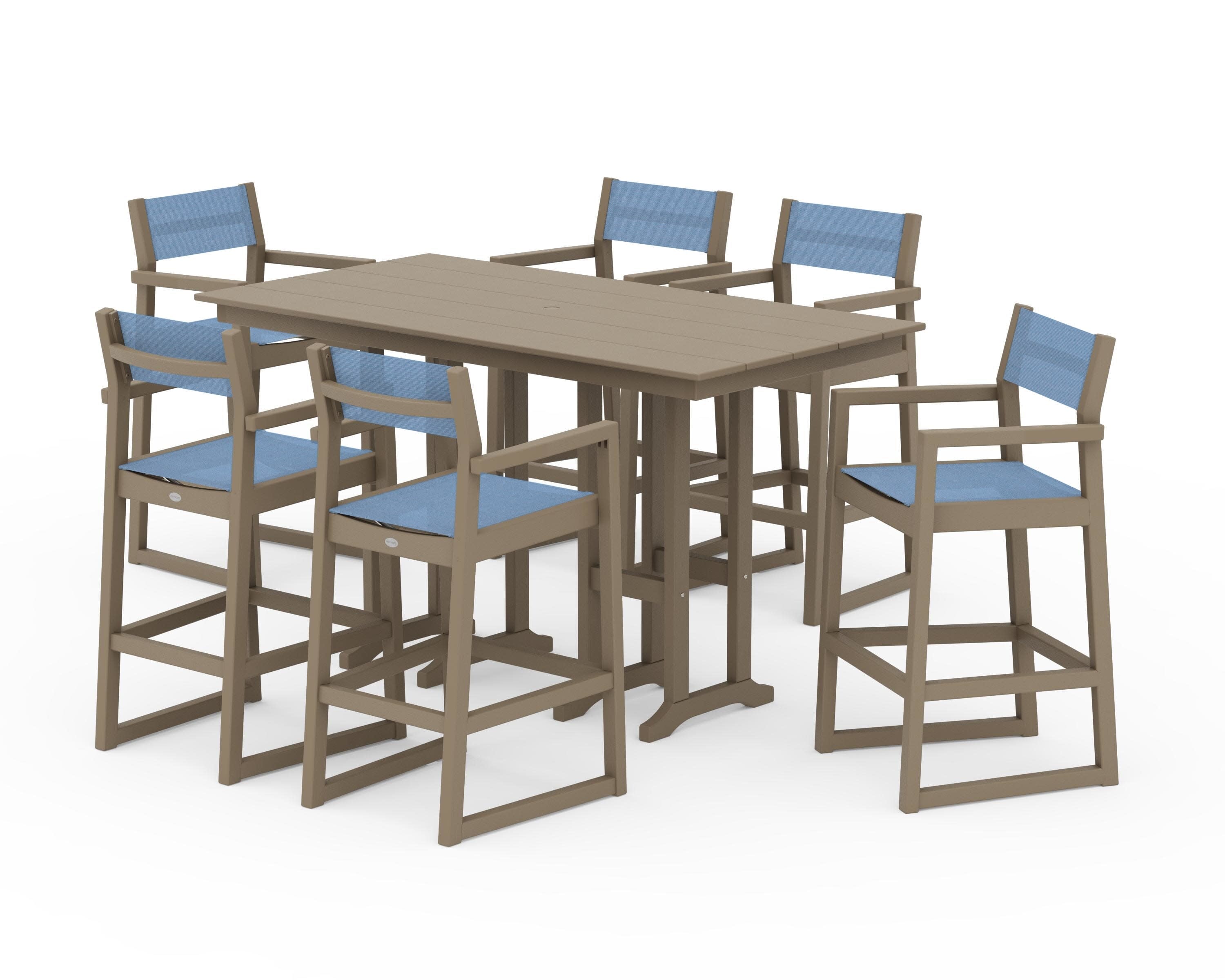 EDGE Sling Arm Chair 7-Piece Farmhouse Bar Set in Vintage Sahara / Poolside Sling